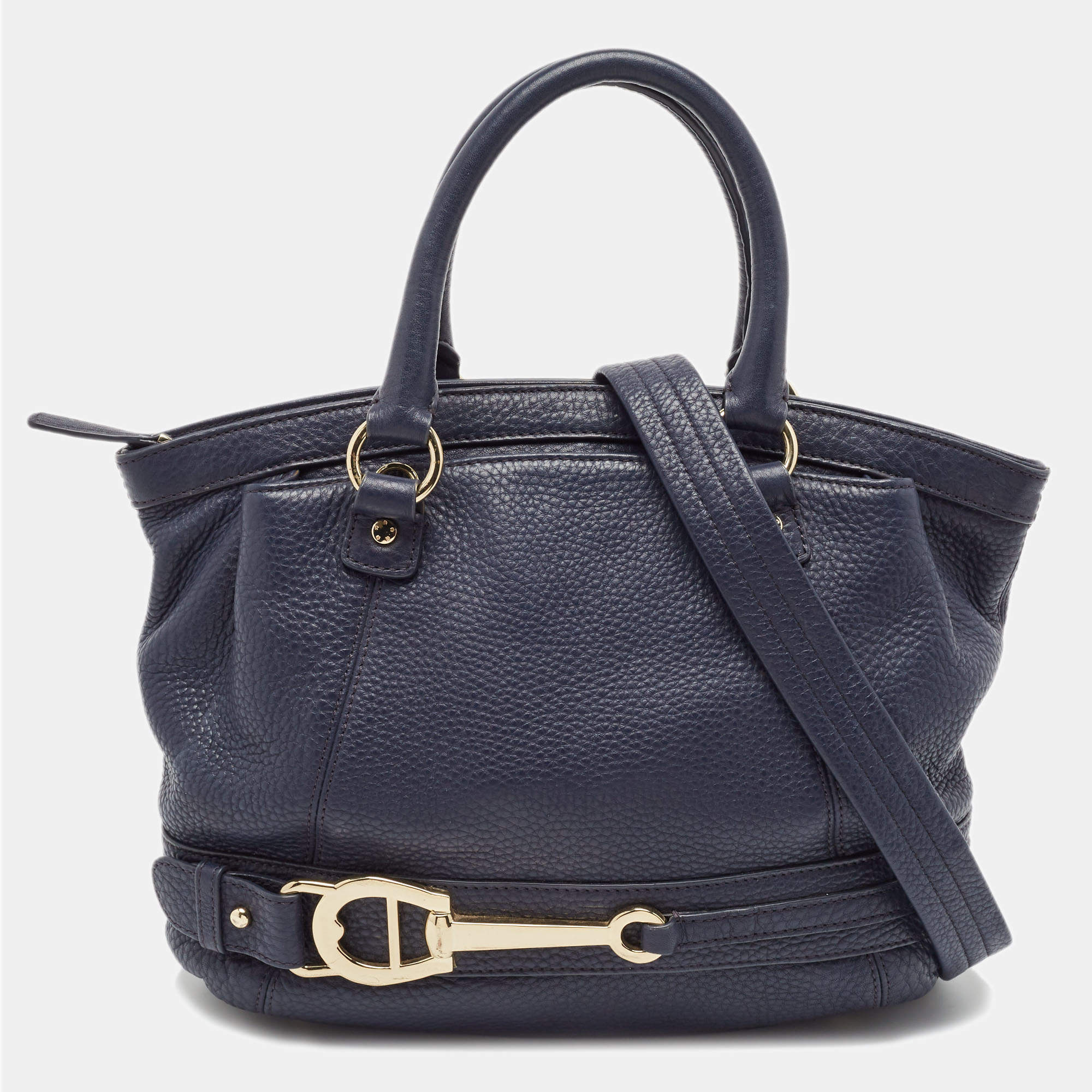 Aigner Navy Blue Leather Cavallina Satchel