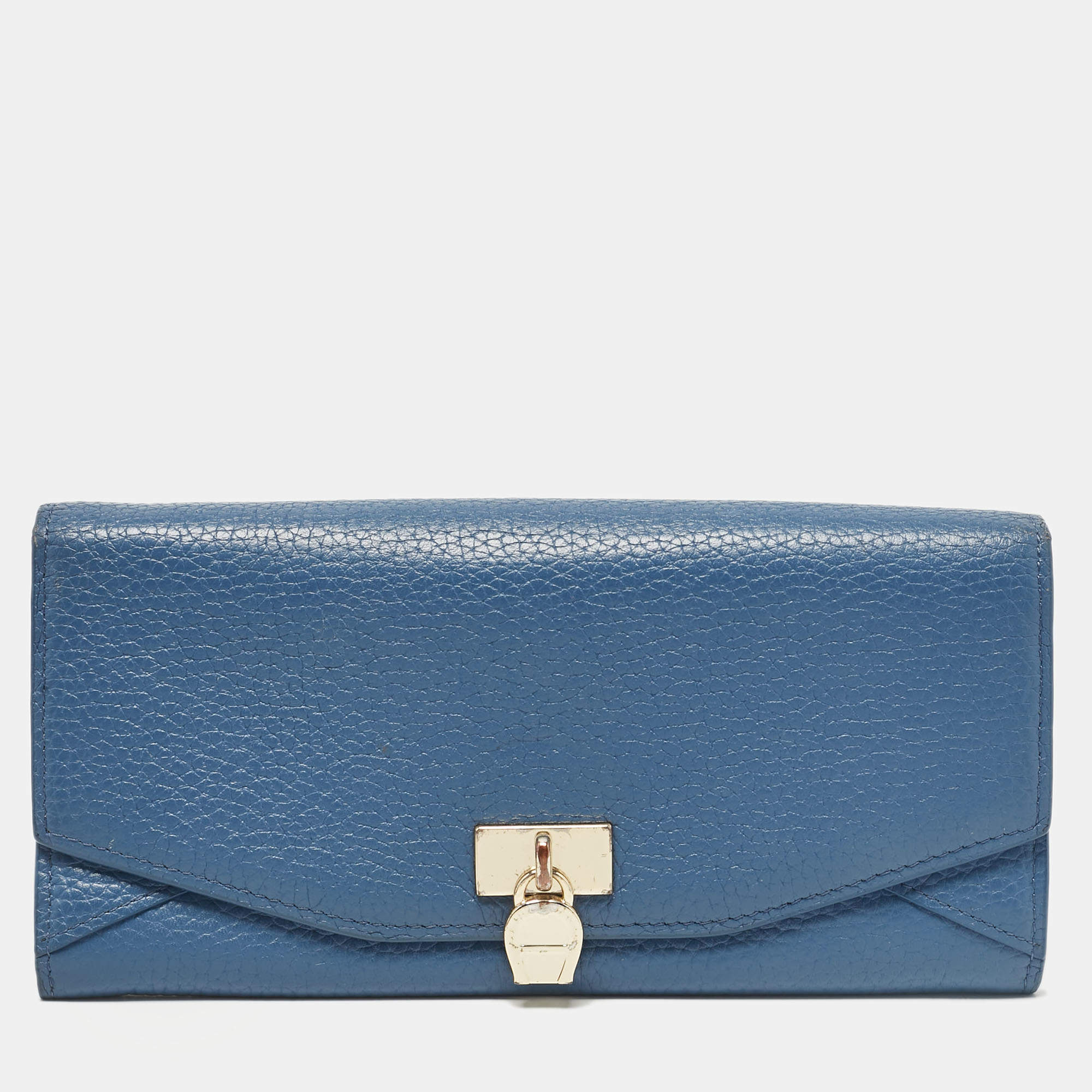 Aigner Blue Leather Logo Flap Continental Wallet