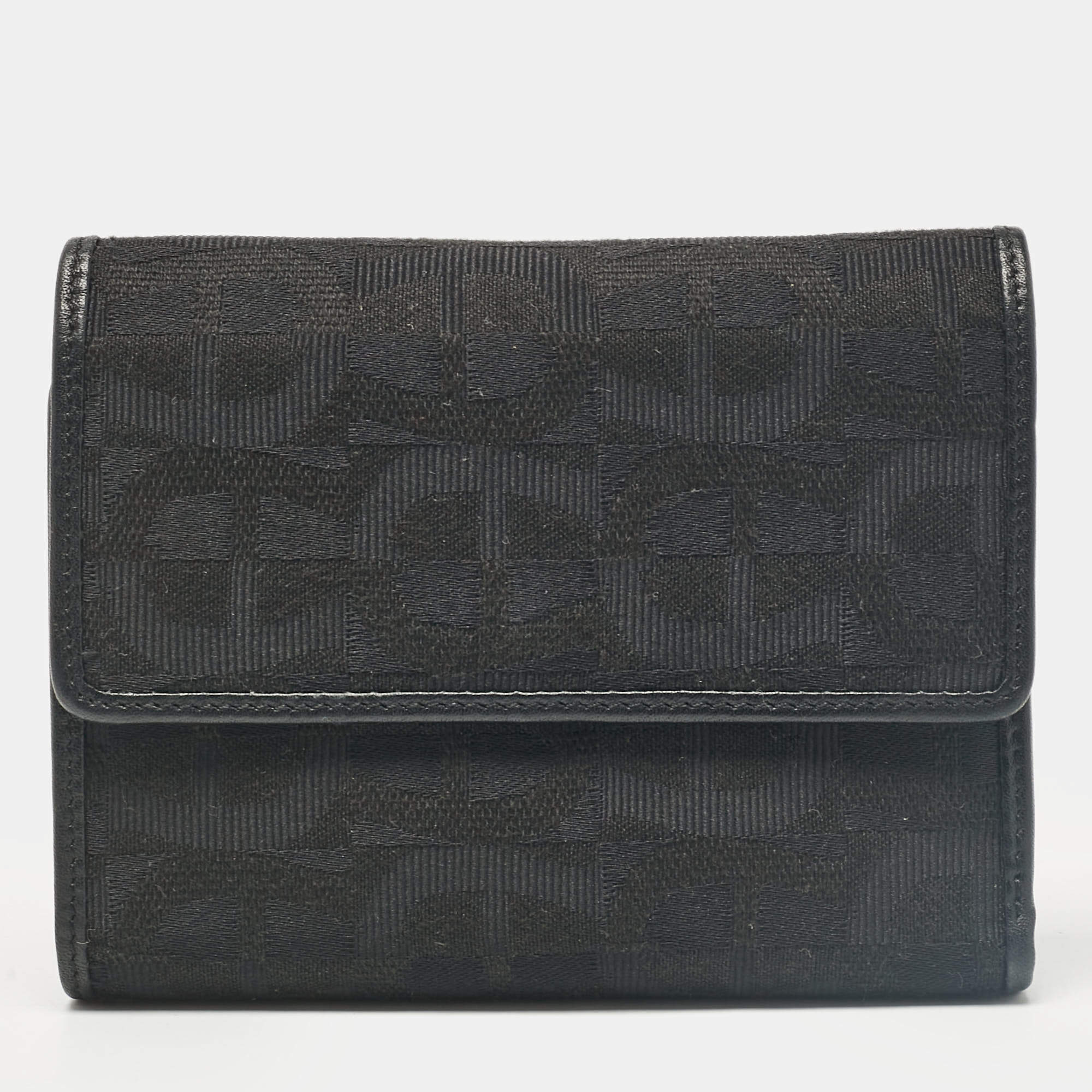 Aigner Black Monogram Fabric and Leather Trifold Wallet