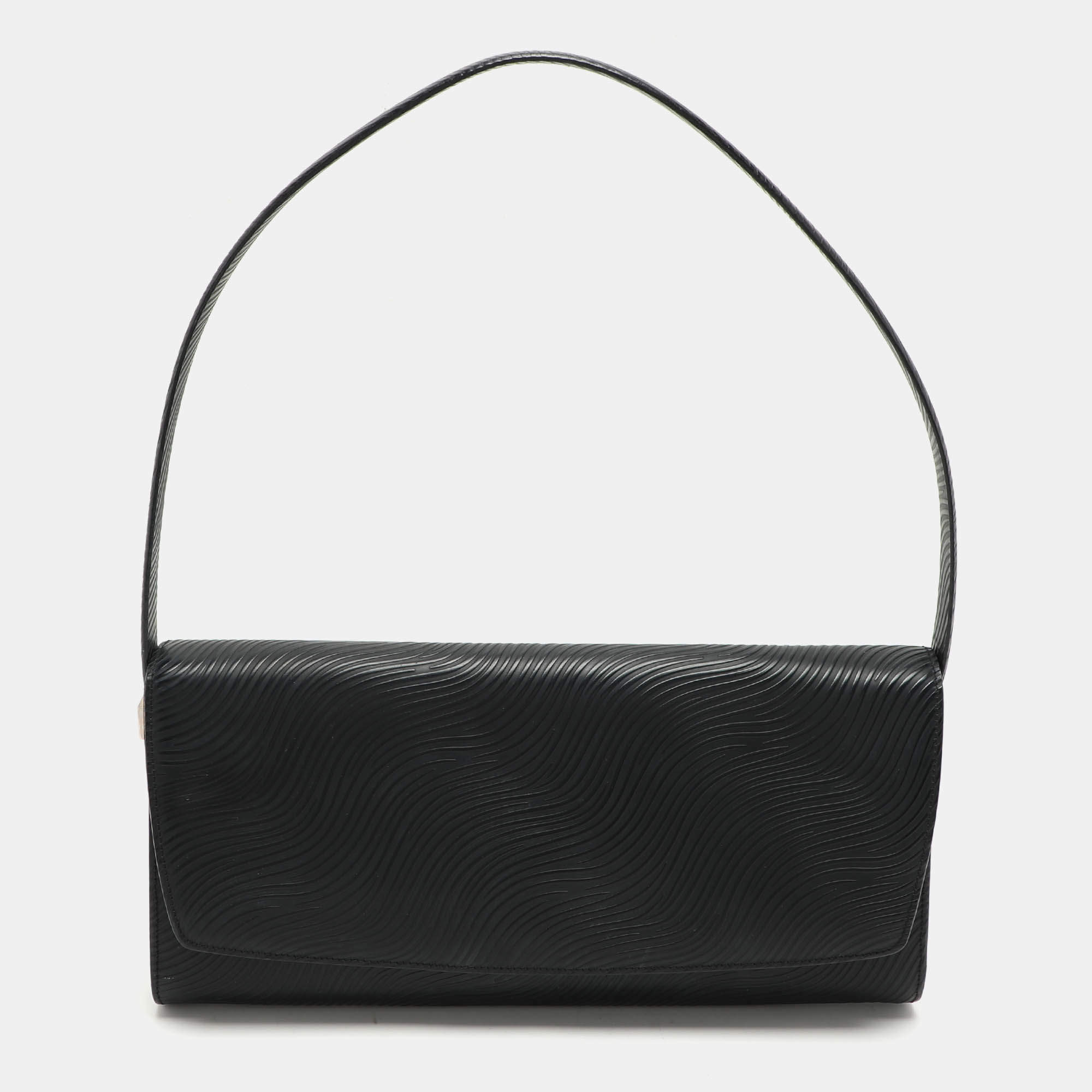 Aigner Black Textured Leather Flap Shoulder Bag