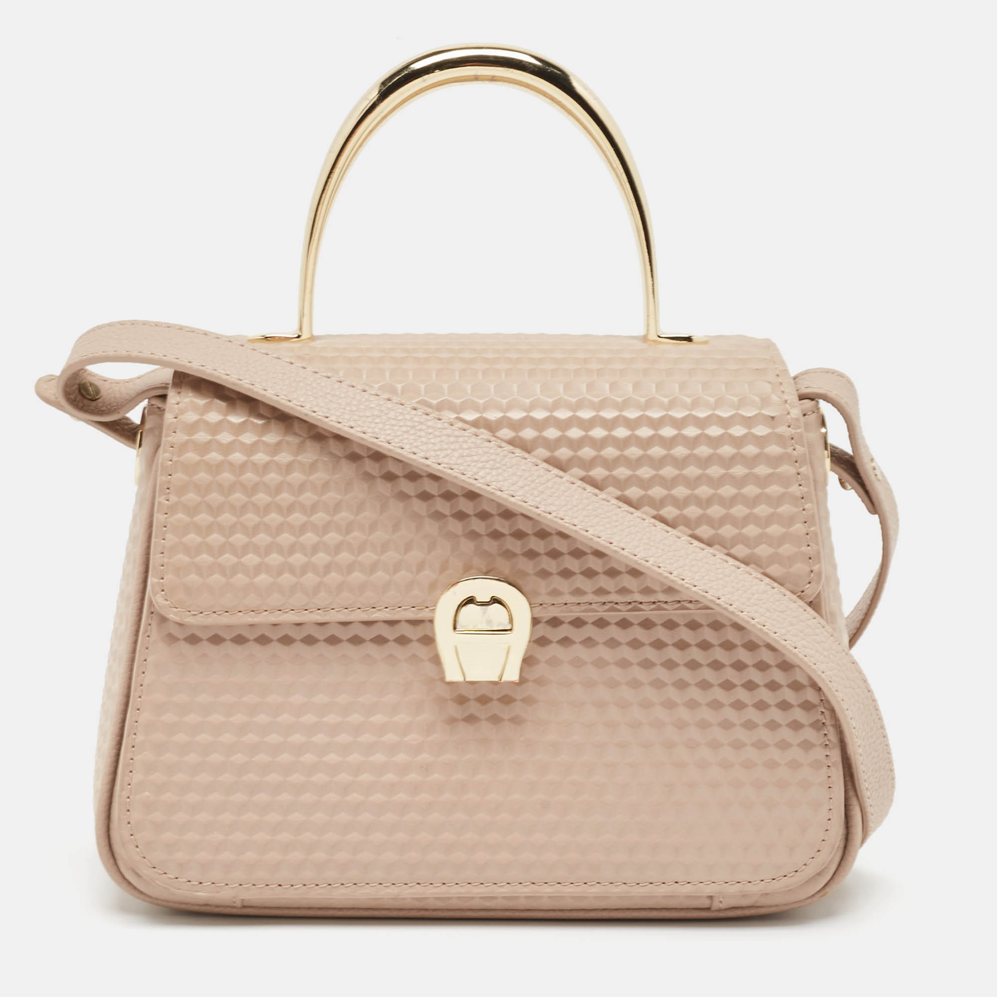 Aigner Old Rose Textured Leather Small Genoveva Top Handle Bag