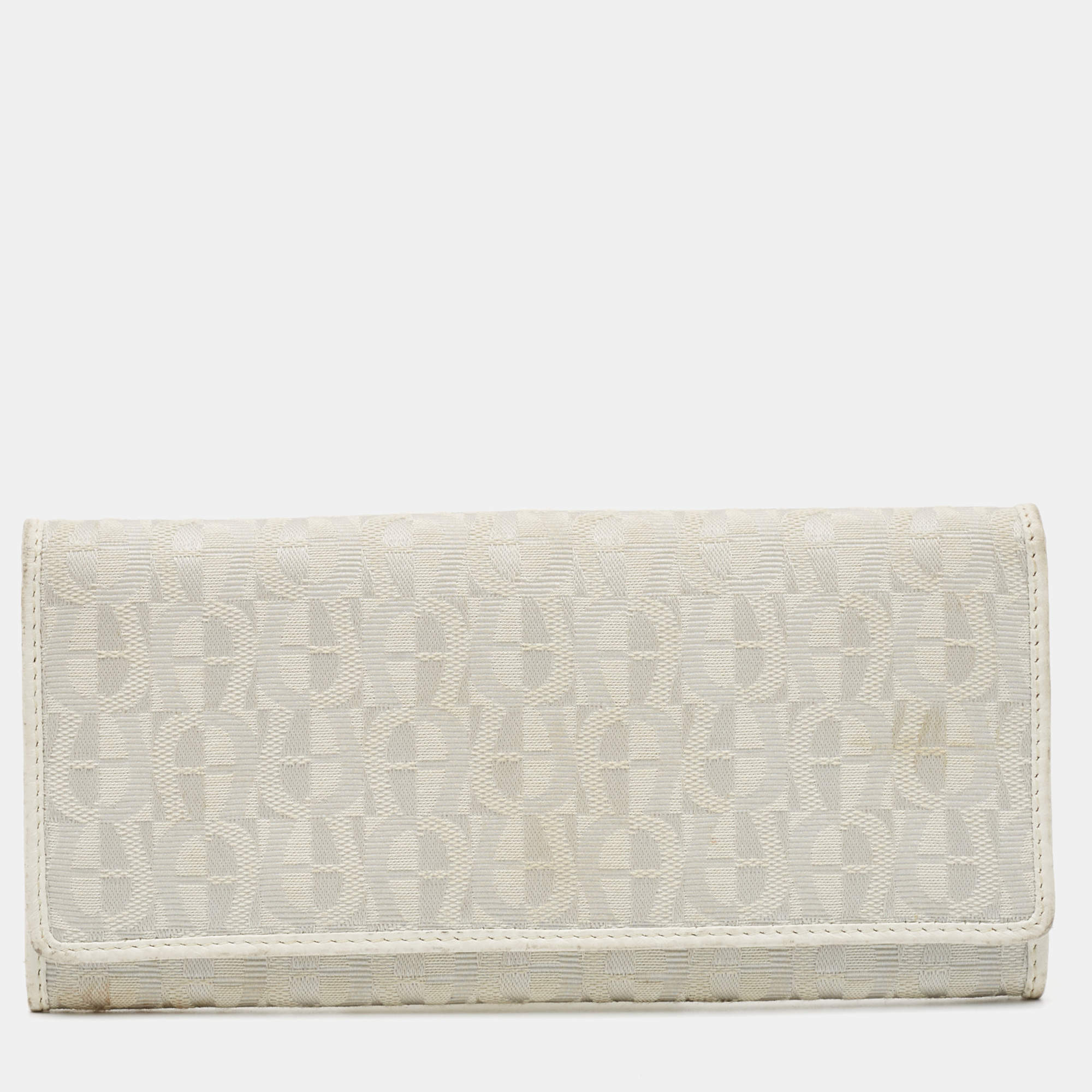 Aigner Off White Monogram Canvas and Leather Flap Continental Wallet