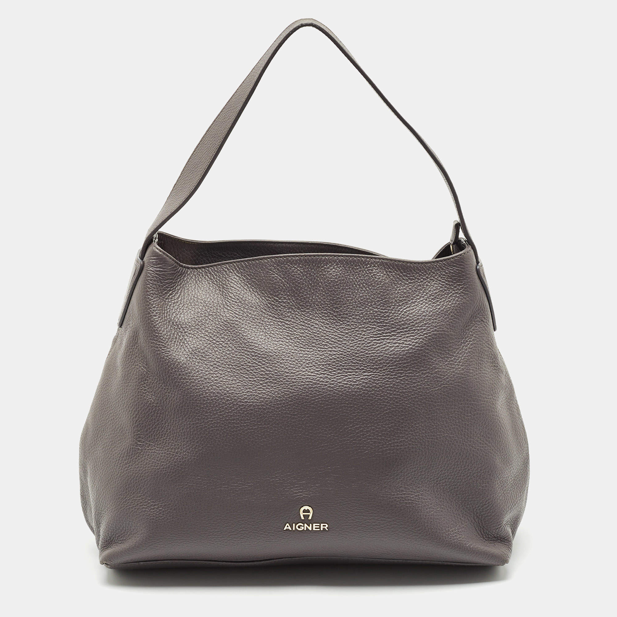 Aigner Grey Leather Zip Hobo