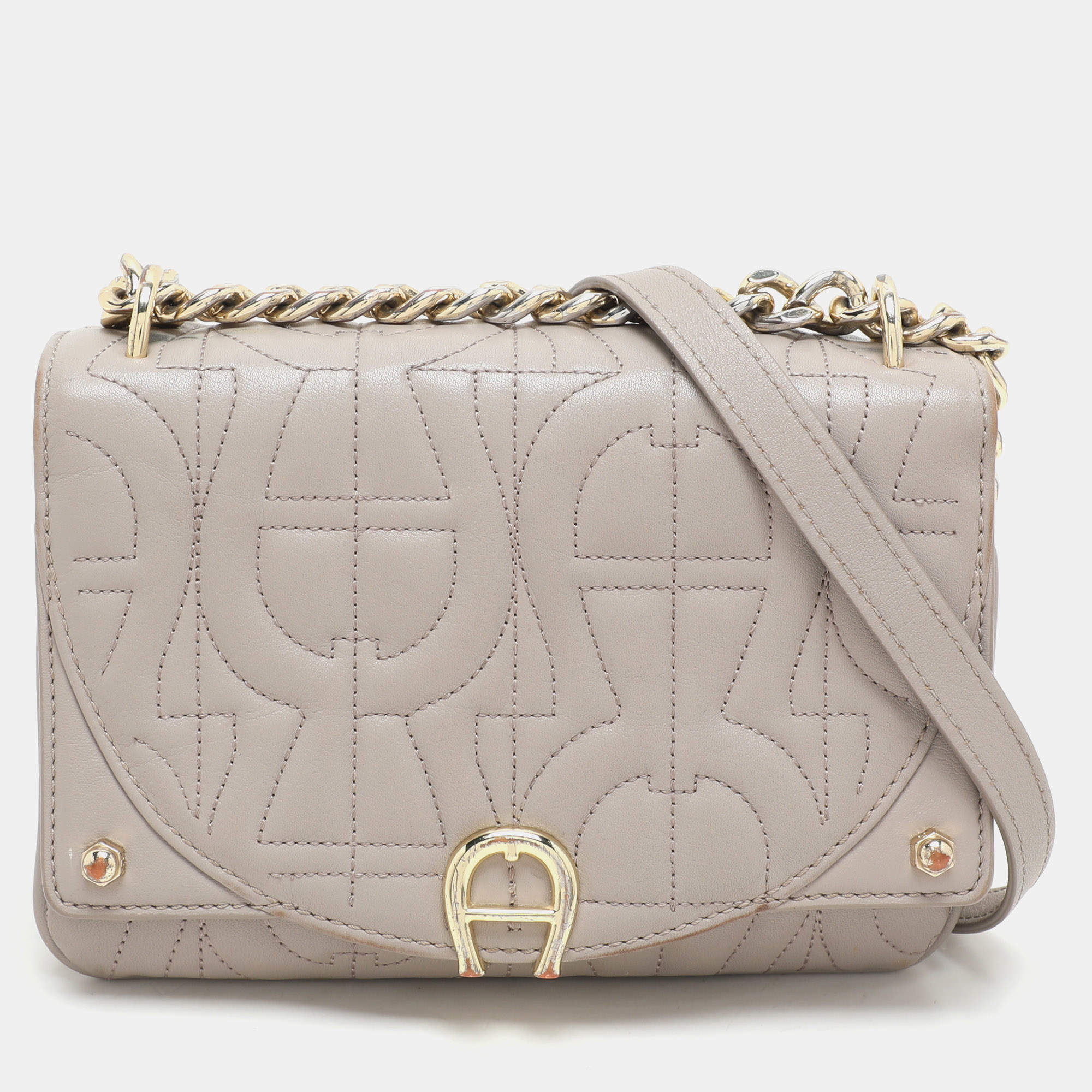 Aigner Taupe Signature Leather Mini Diadora Crossbody Bag
