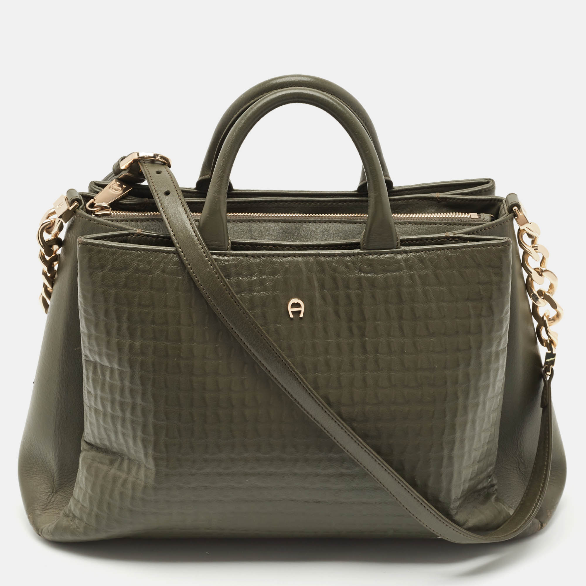 Aigner Olive Green Leather Olivia M Tote