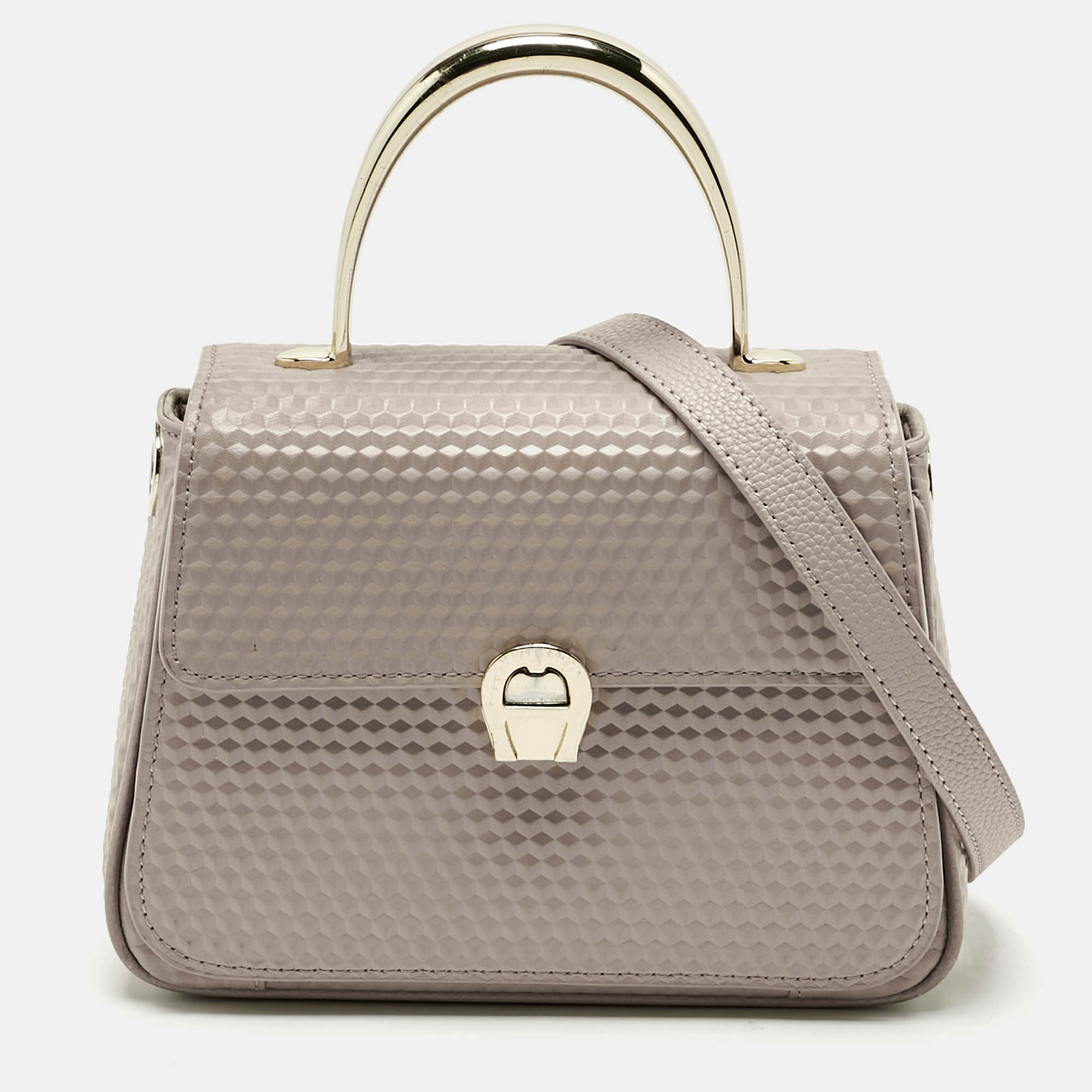 Aigner Old Rose Textured Leather Small Genoveva Top Handle Bag