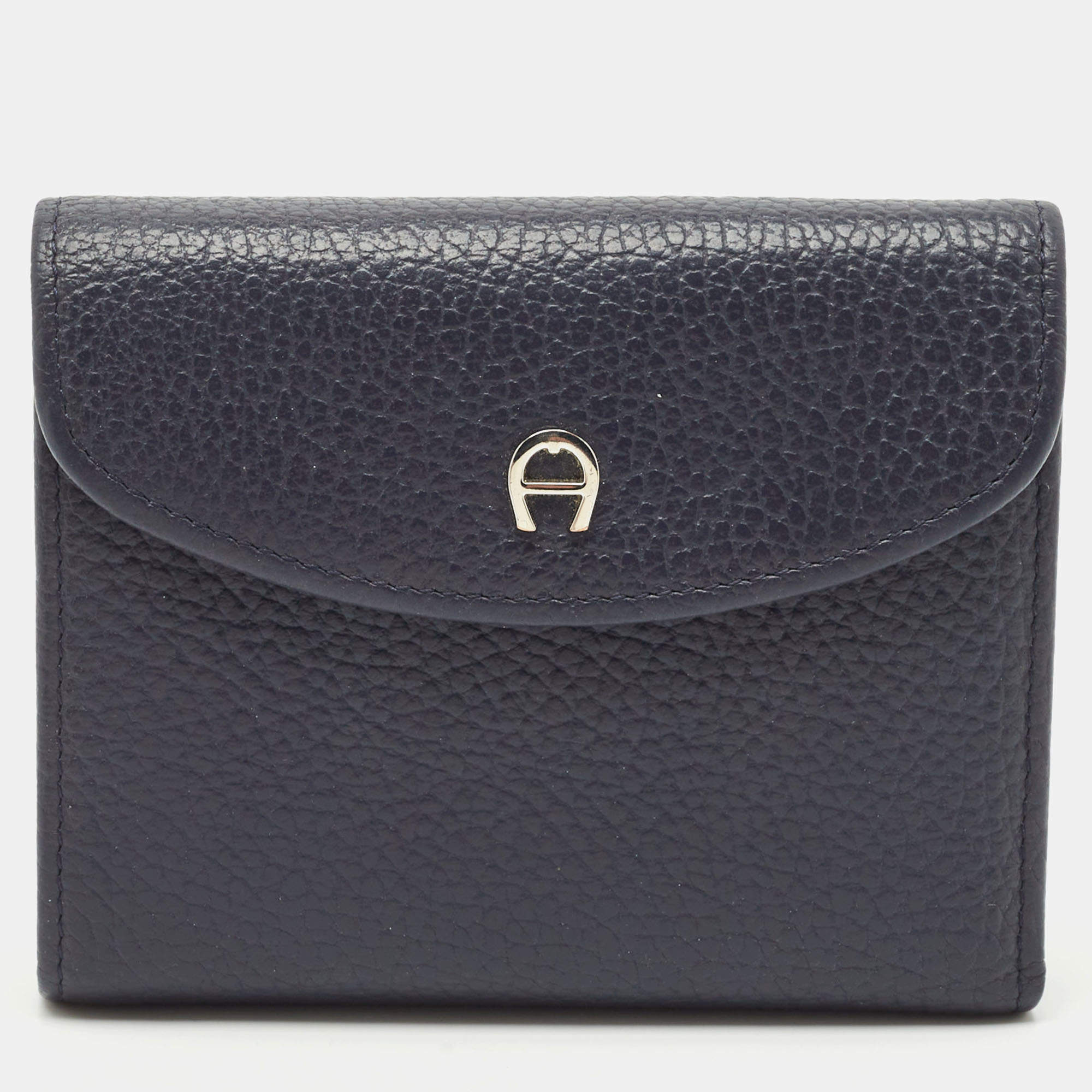 Aigner Dark Blue Leather Logo Trifold Wallet
