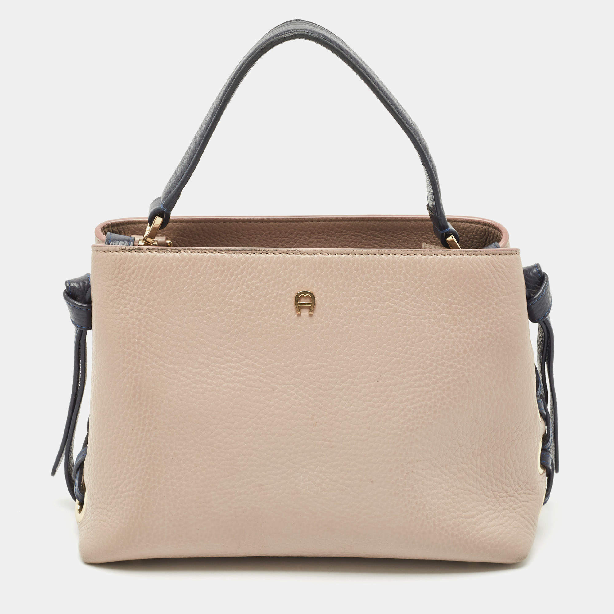 Pre Owned Aigner Blue/Light Mauve Leather Carla S Tote