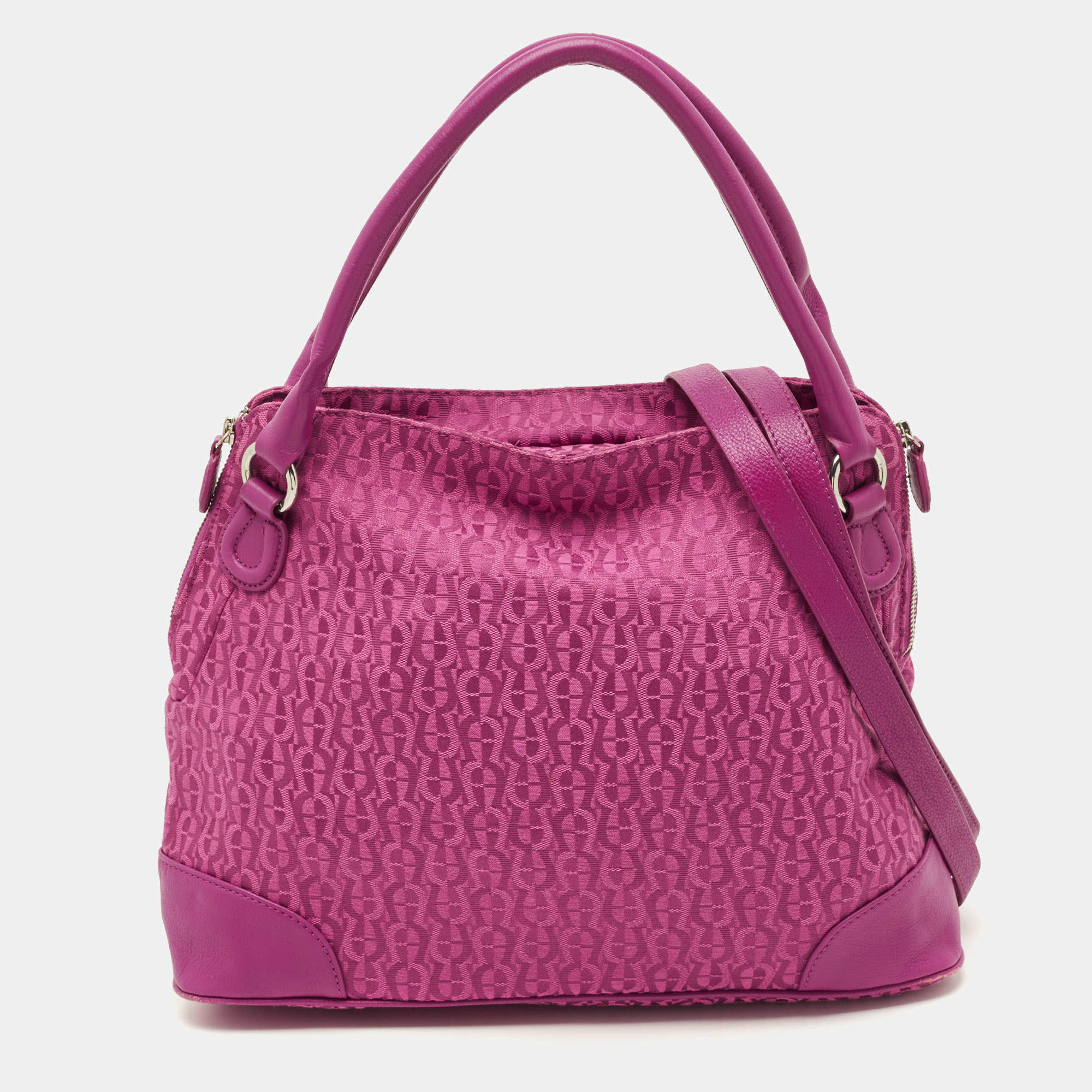 Aigner Fuchsia Signature Canvas and Leather Zip Tote
