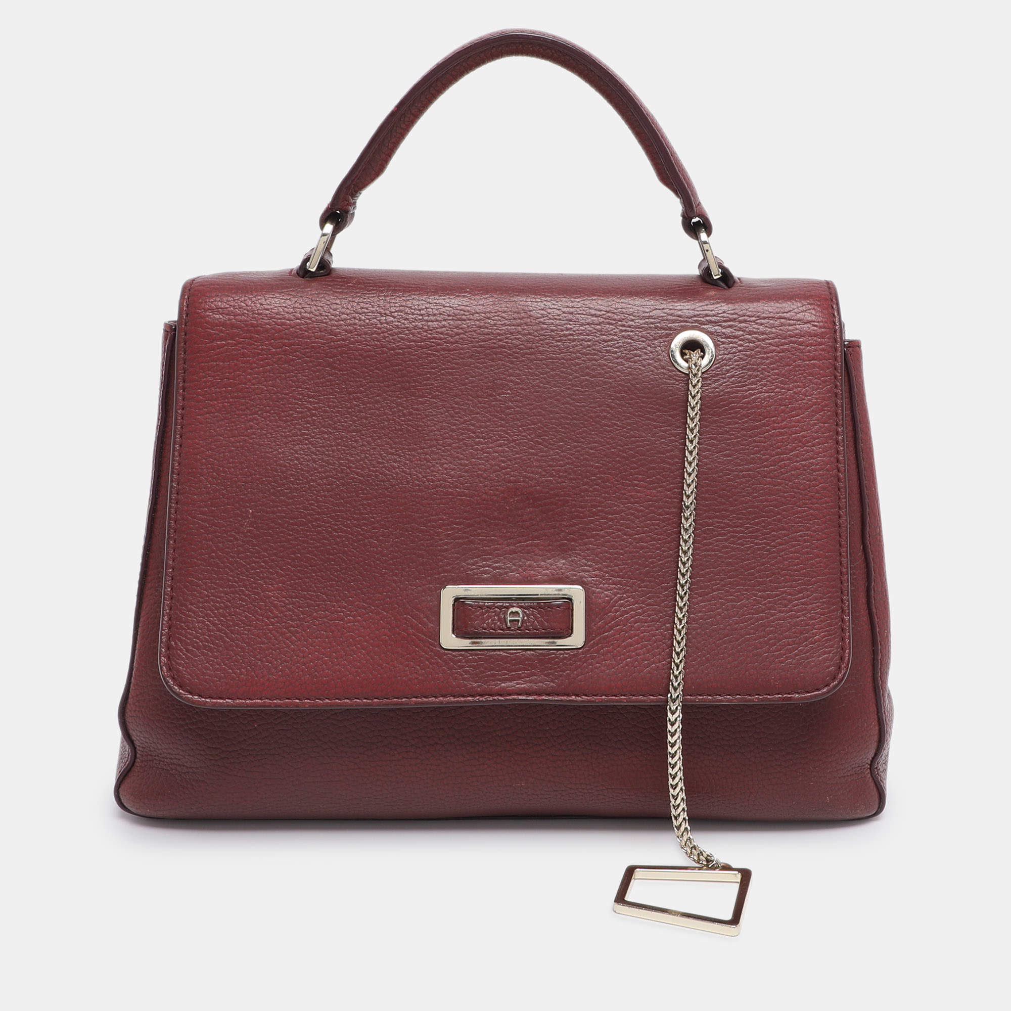 Pre Owned Aigner Burgundy Leather Flap Isabella Top Handle Bag