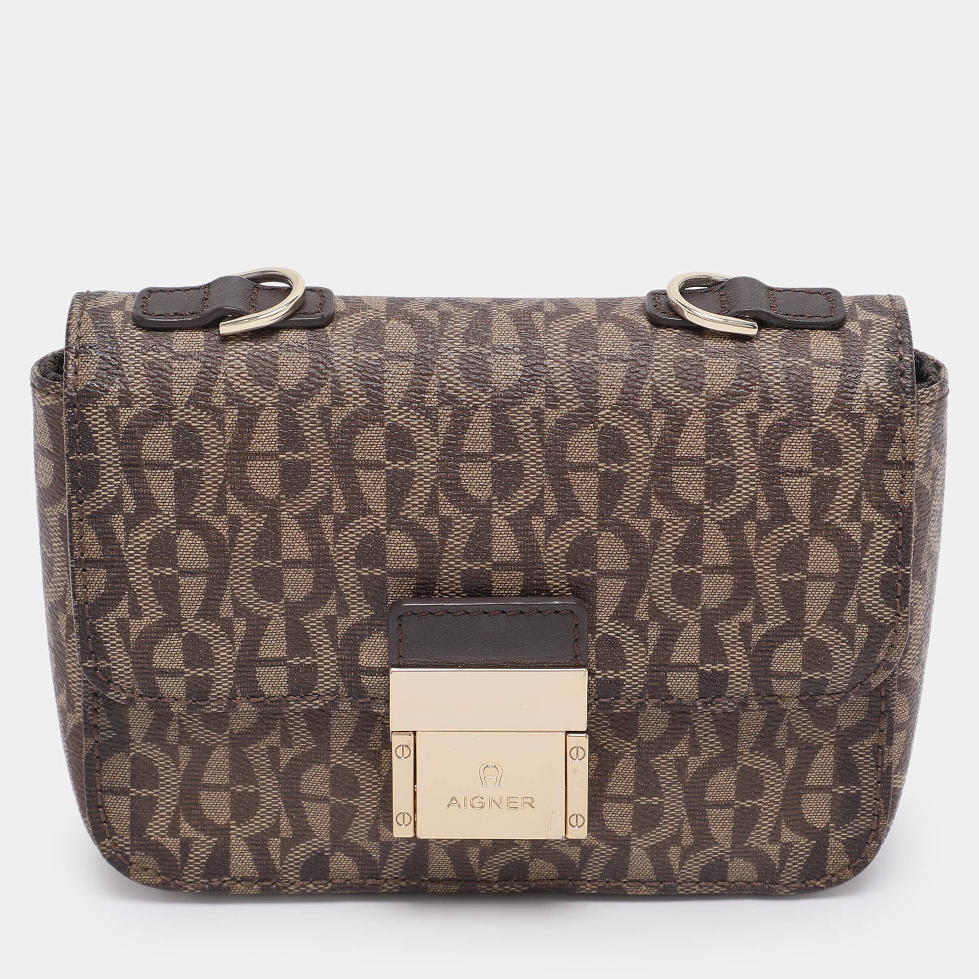 Pre Owned Aigner Beige/Brown Coated Canvas Crossbody Bag