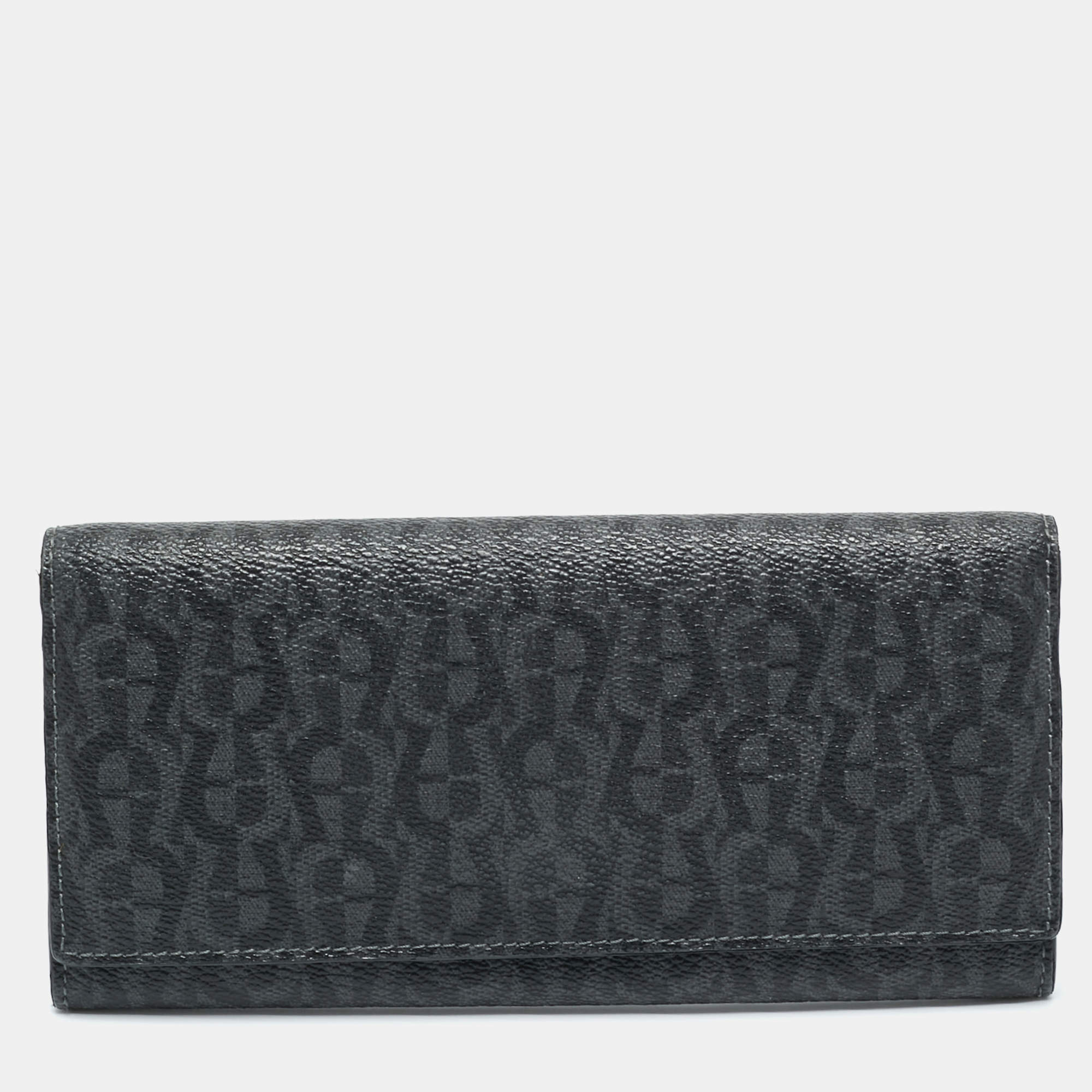 Pre Owned Aigner Black Signature Coated Canvas Flap Continental Wallet