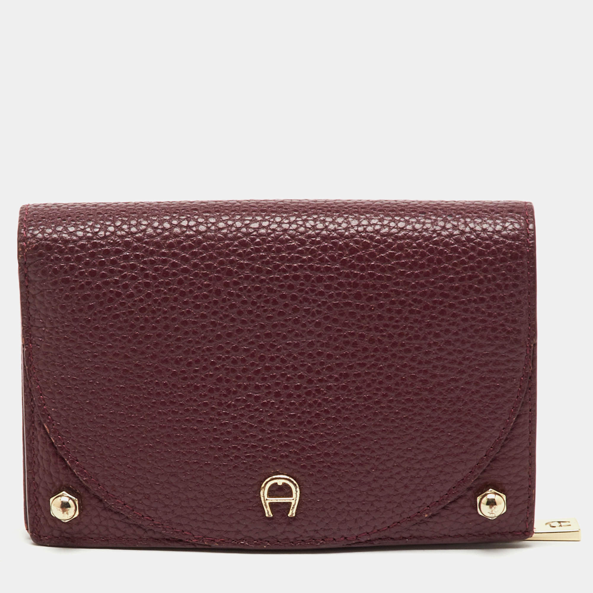 Pre Owned Aigner Burgundy Leather Diadora Compact Wallet