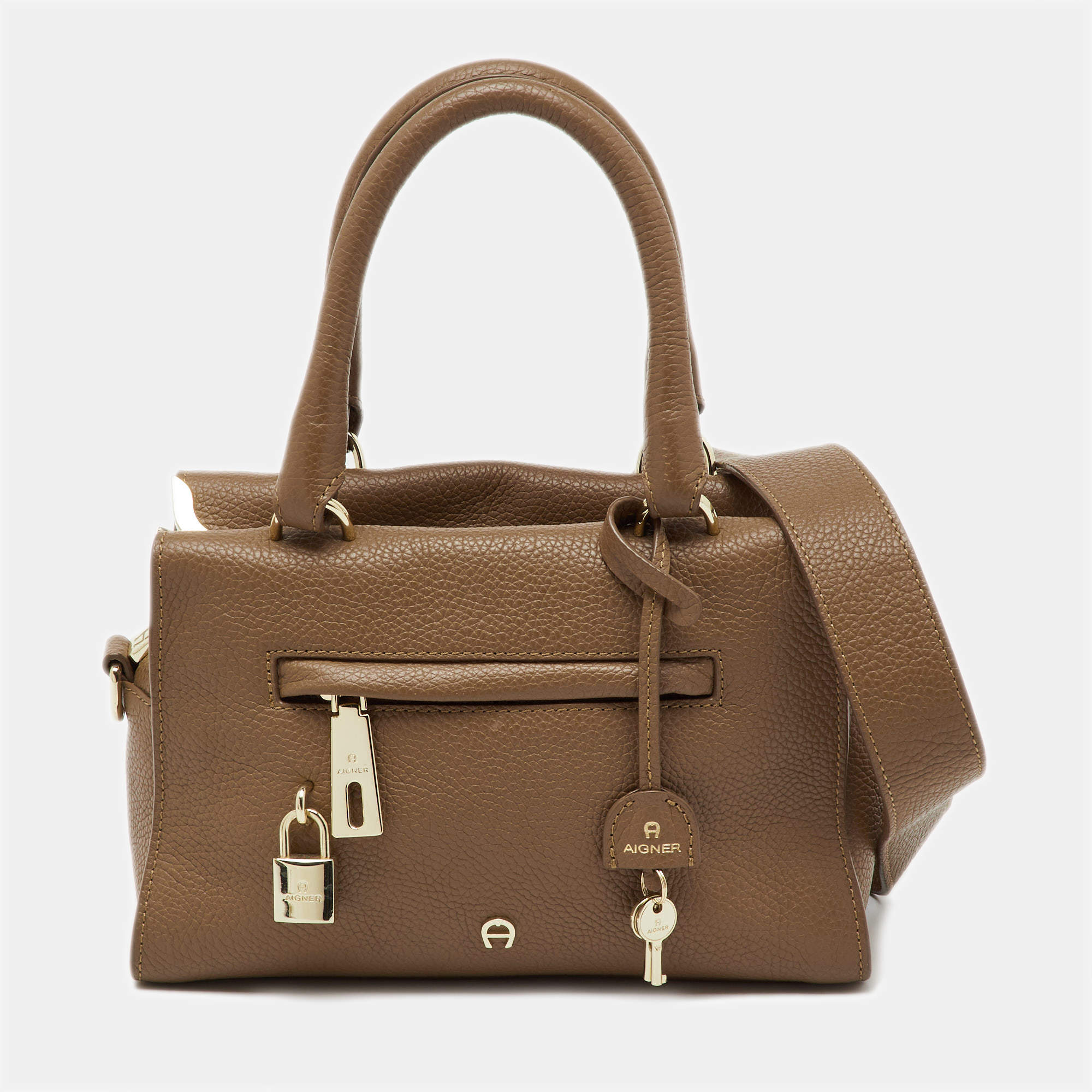 Pre Owned Aigner Brown Leather Zip Satchel