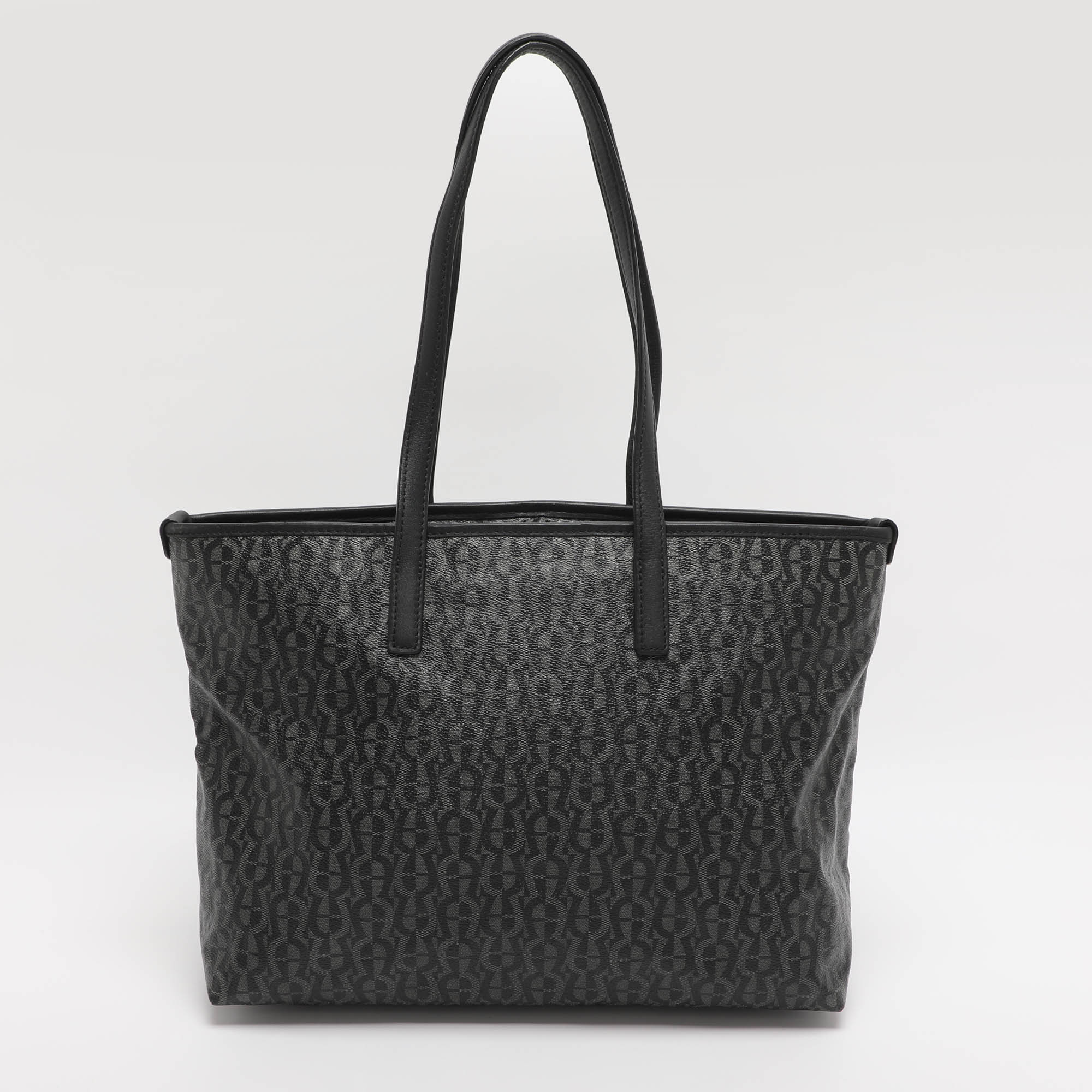 Pre Owned Aigner Black/Grey Signature Coated Canvas Shopper Tote
