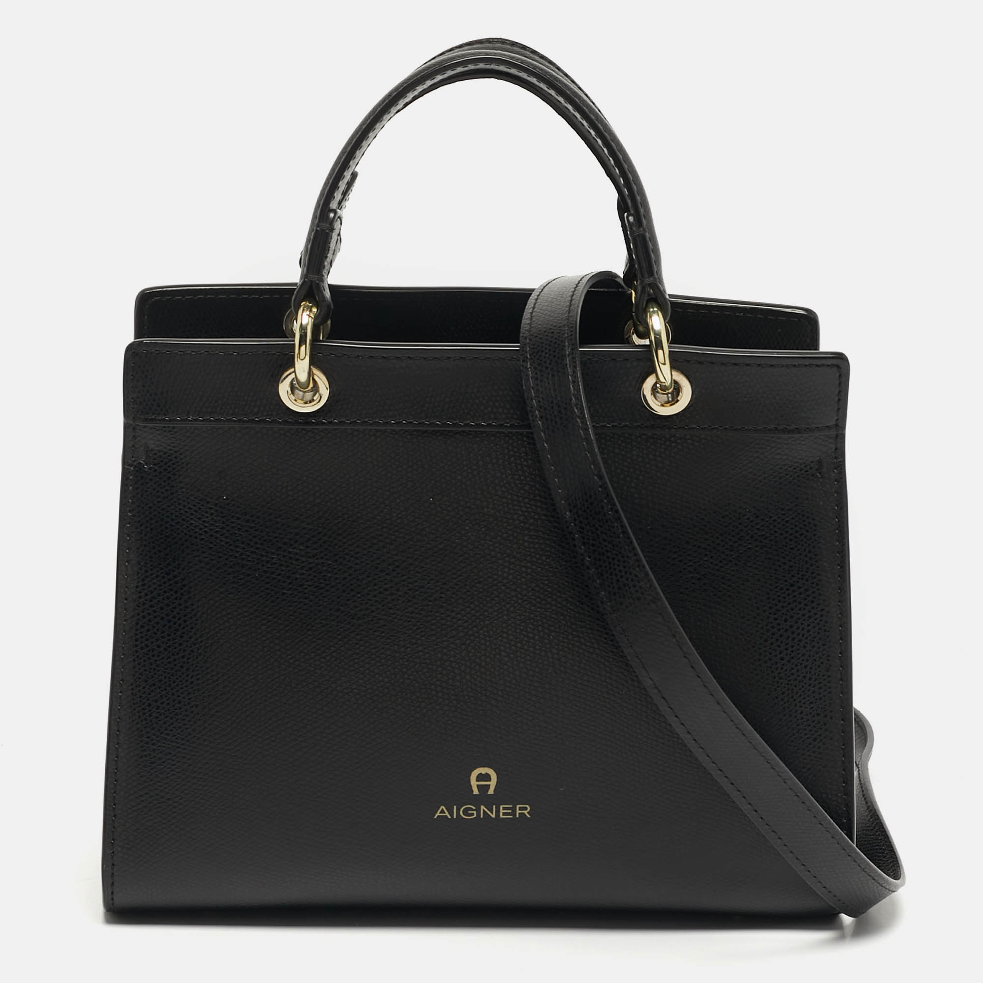 Pre Owned Aigner Carol Mini Black Leather Tote