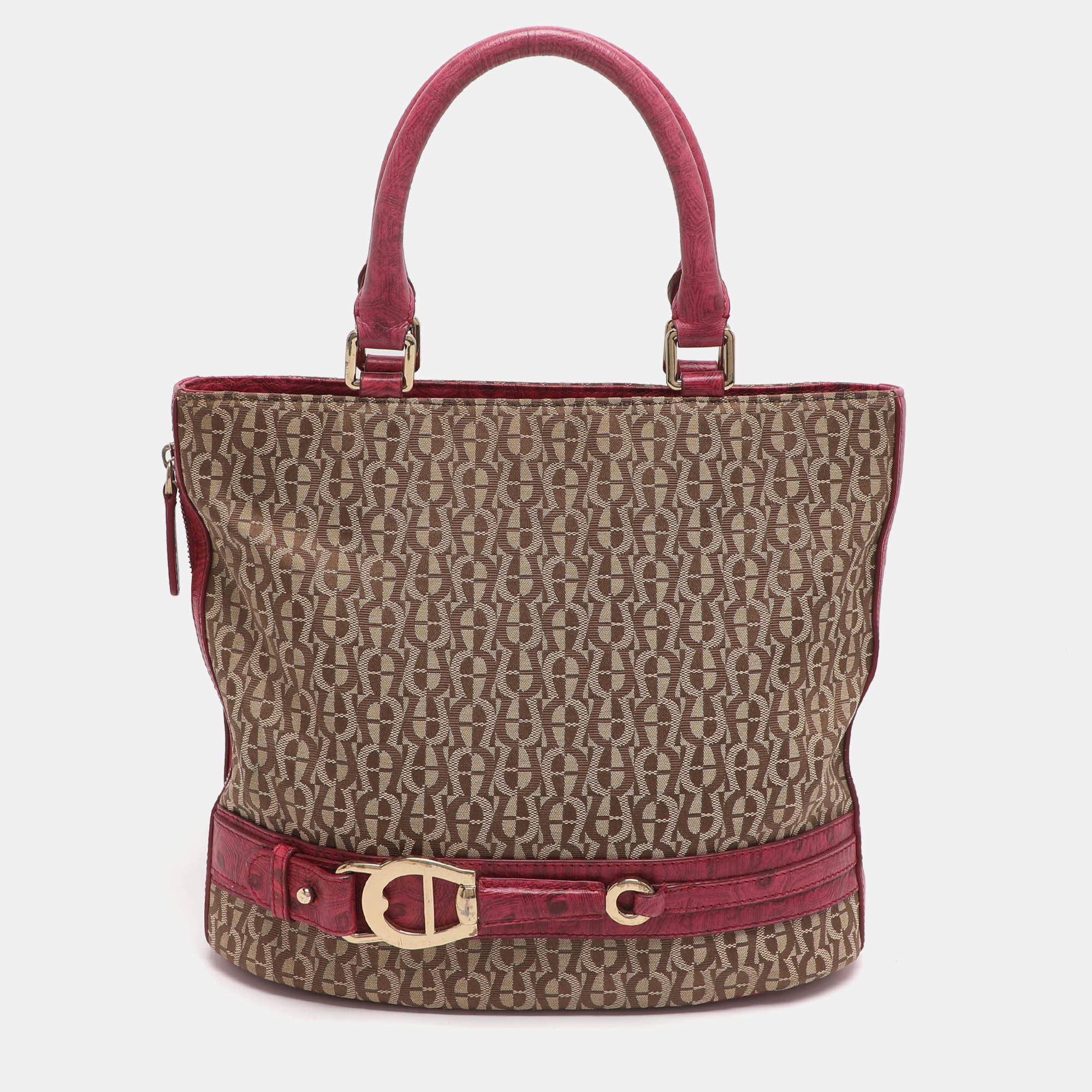 مملوكة مسبقًا Aigner Beige/Pink Signature Canvas and Leather Tote