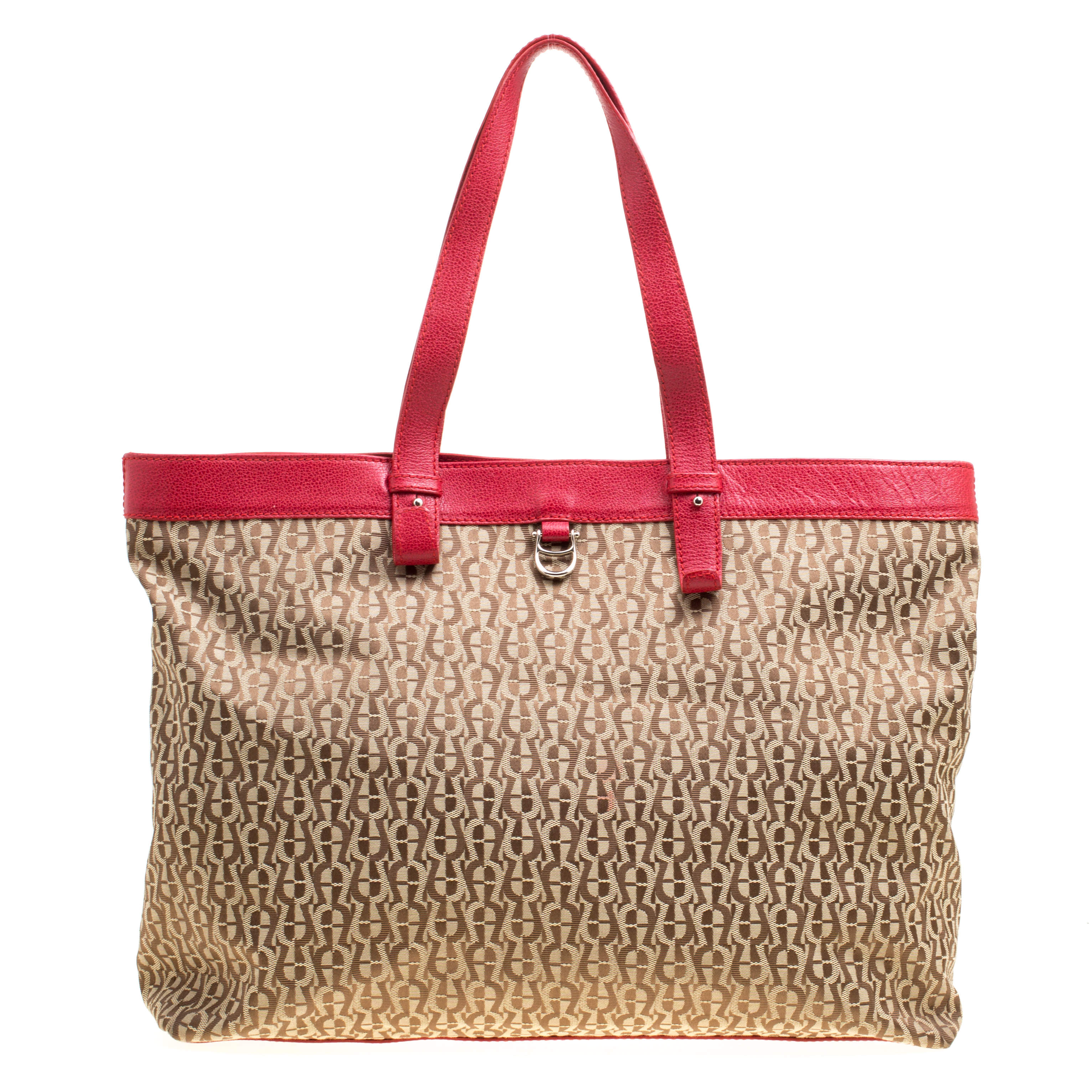 Pre Owned Aigner Beige/Red Signature Canvas Shopping Tote