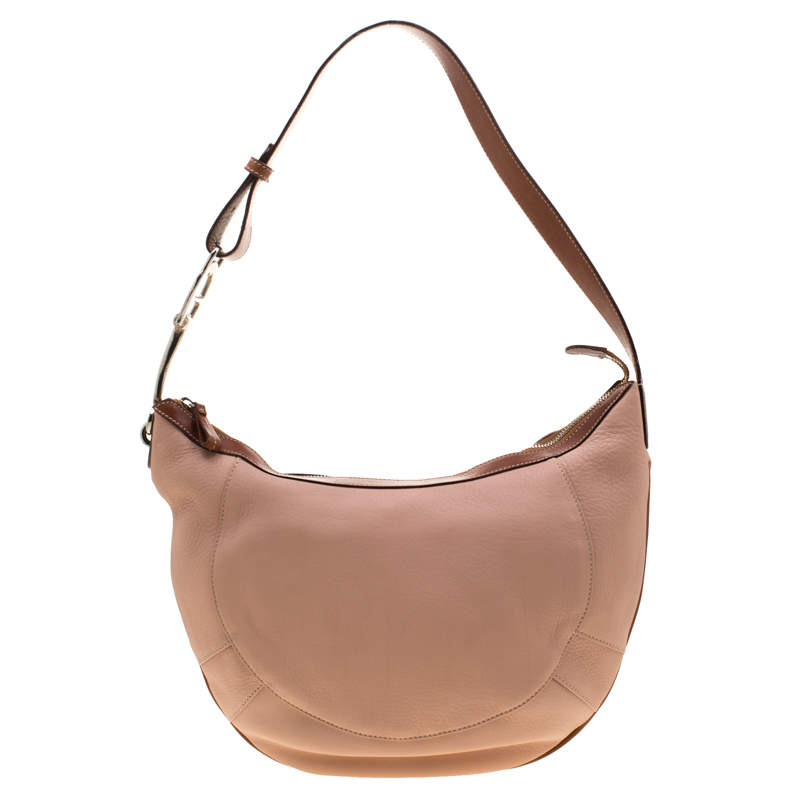 Pre Owned Aigner Pink/Brown Leather Logo Buckle Hobo