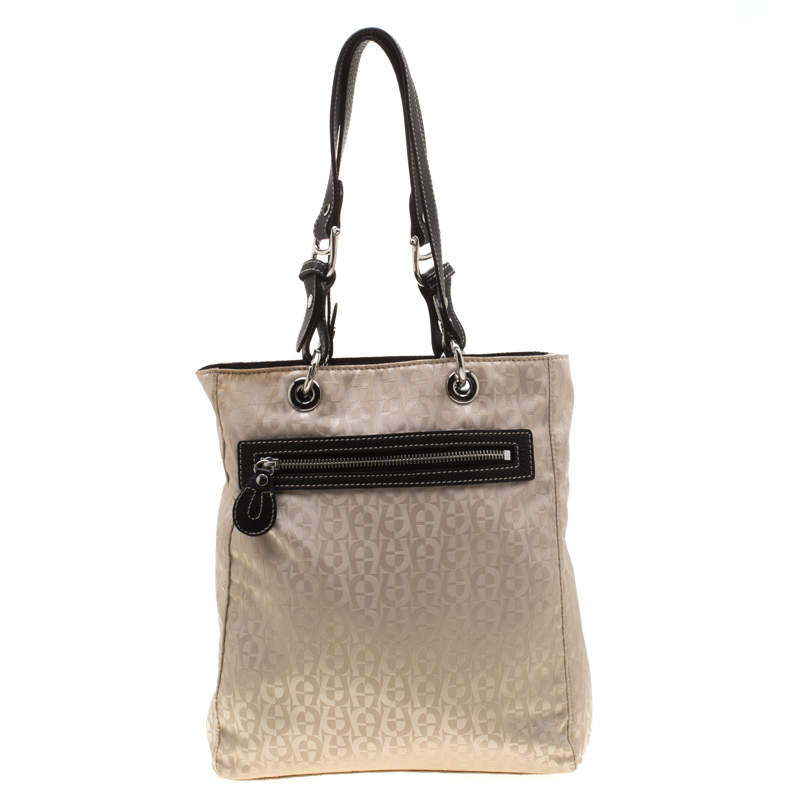 Aigner Beige/Black Signature Fabric Tote