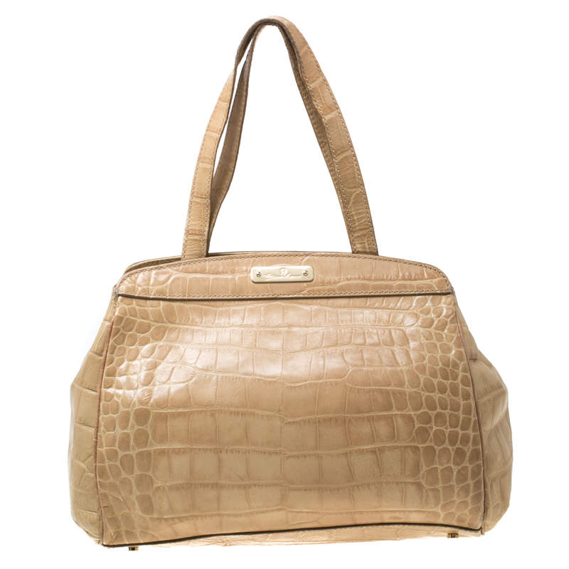 Pre Owned Aigner Beige Croc Embossed Leather Tote