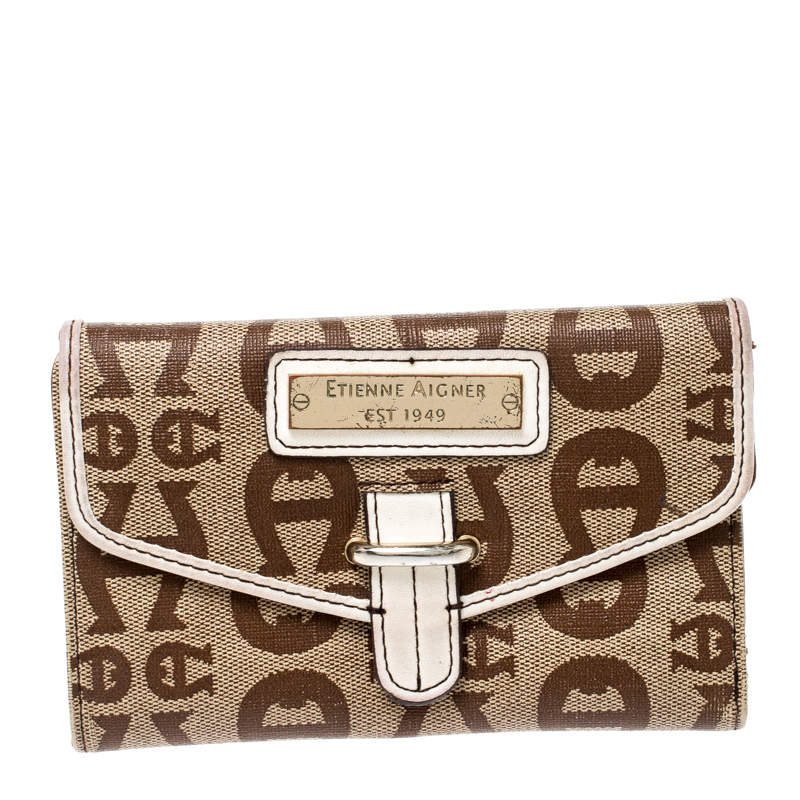 Aigner Beige Signature Coated Canvas Compact Wallet Aigner | The Luxury ...