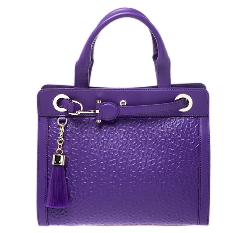 Aigner Purple Logo Embossed Leather Cavallina Tote Aigner | TLC