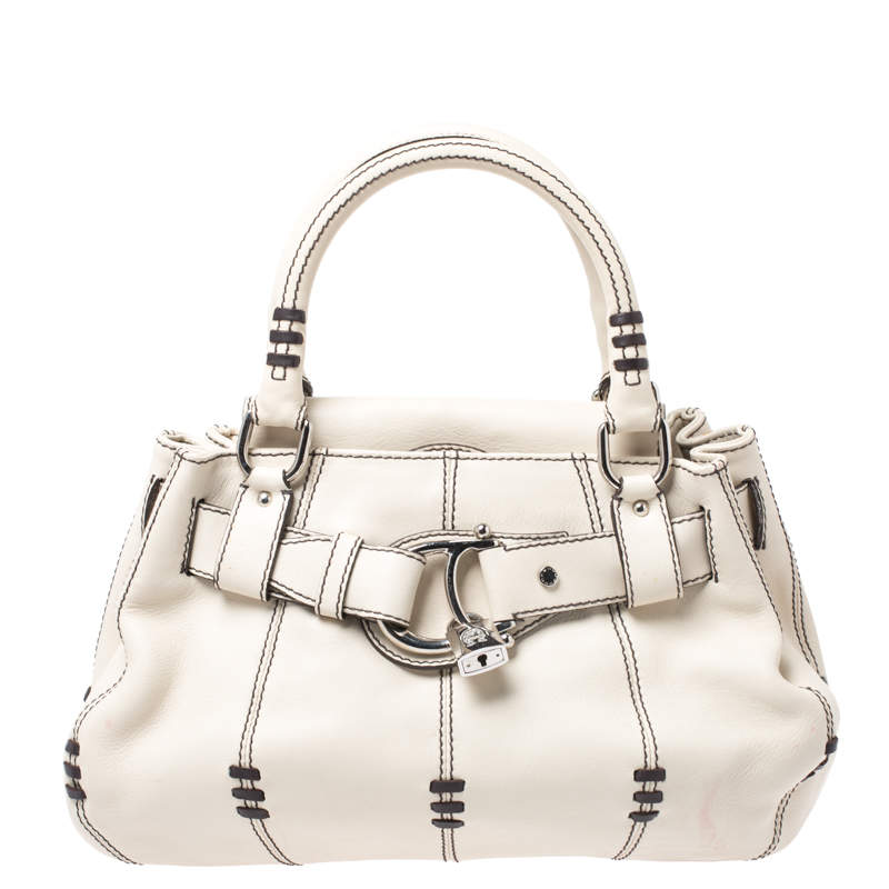 Pre Owned Aigner Off White Leather Buckle Padlock Bag