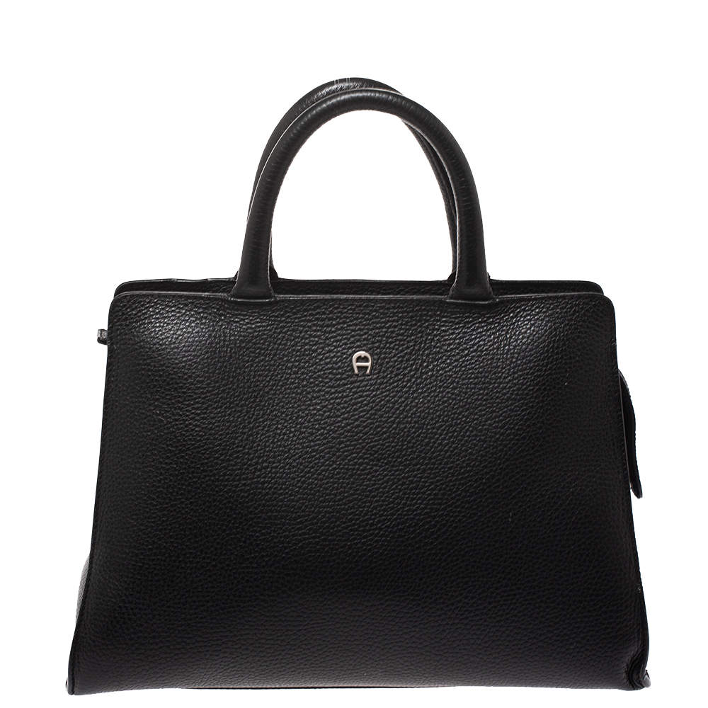 Aigner Black Leather Cybill Tote