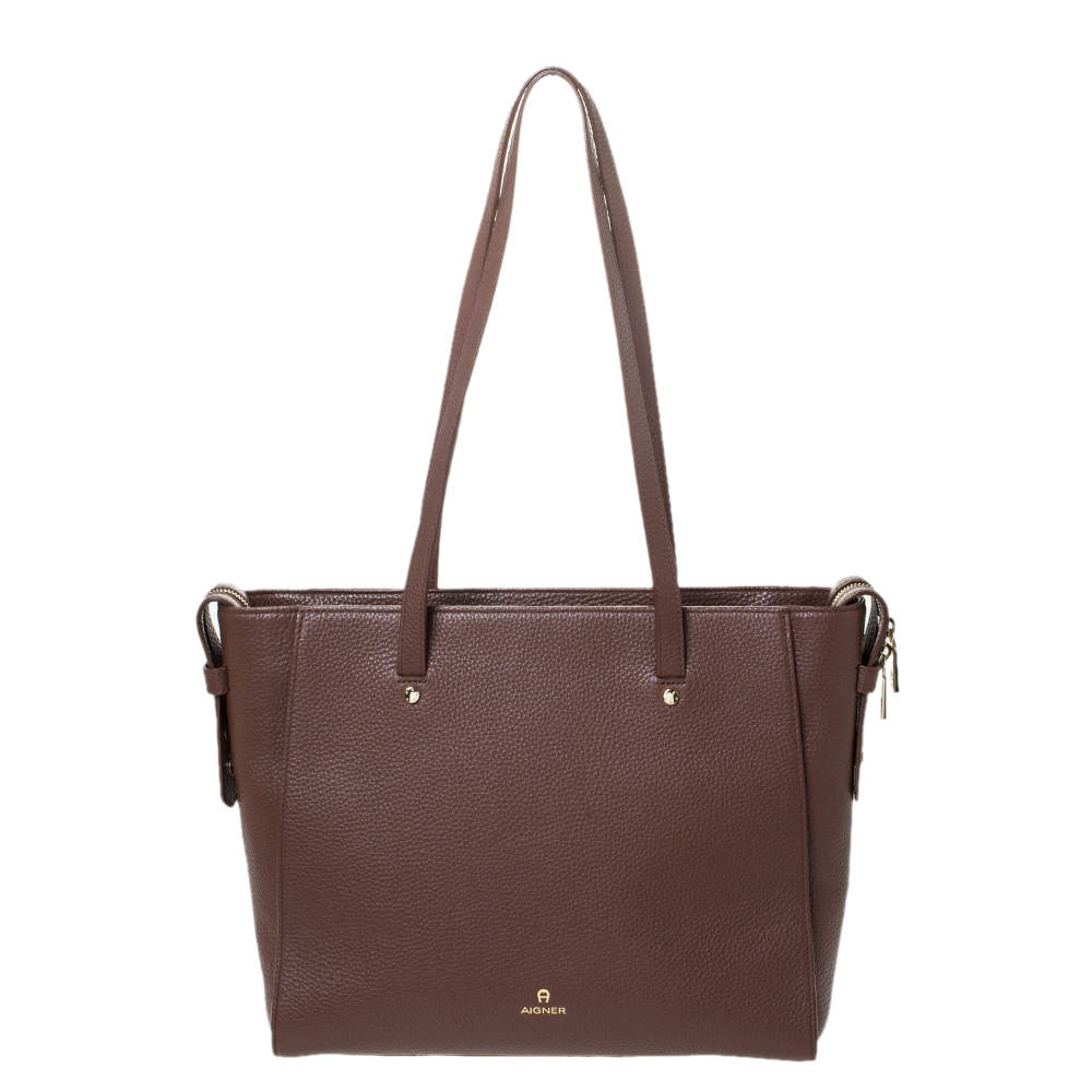 Aigner Brown Leather Top Zip Tote