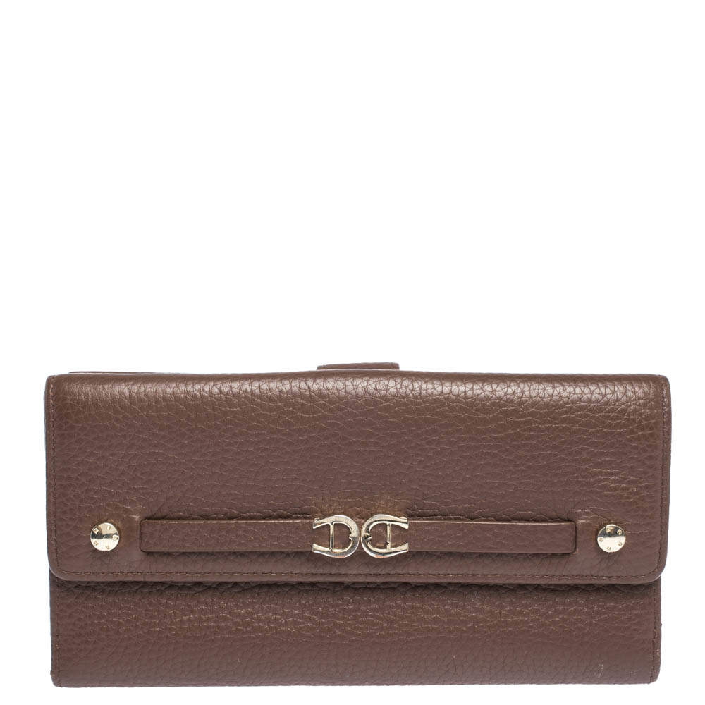 Aigner Brown Leather Logo Buckle Flap Continental Wallet