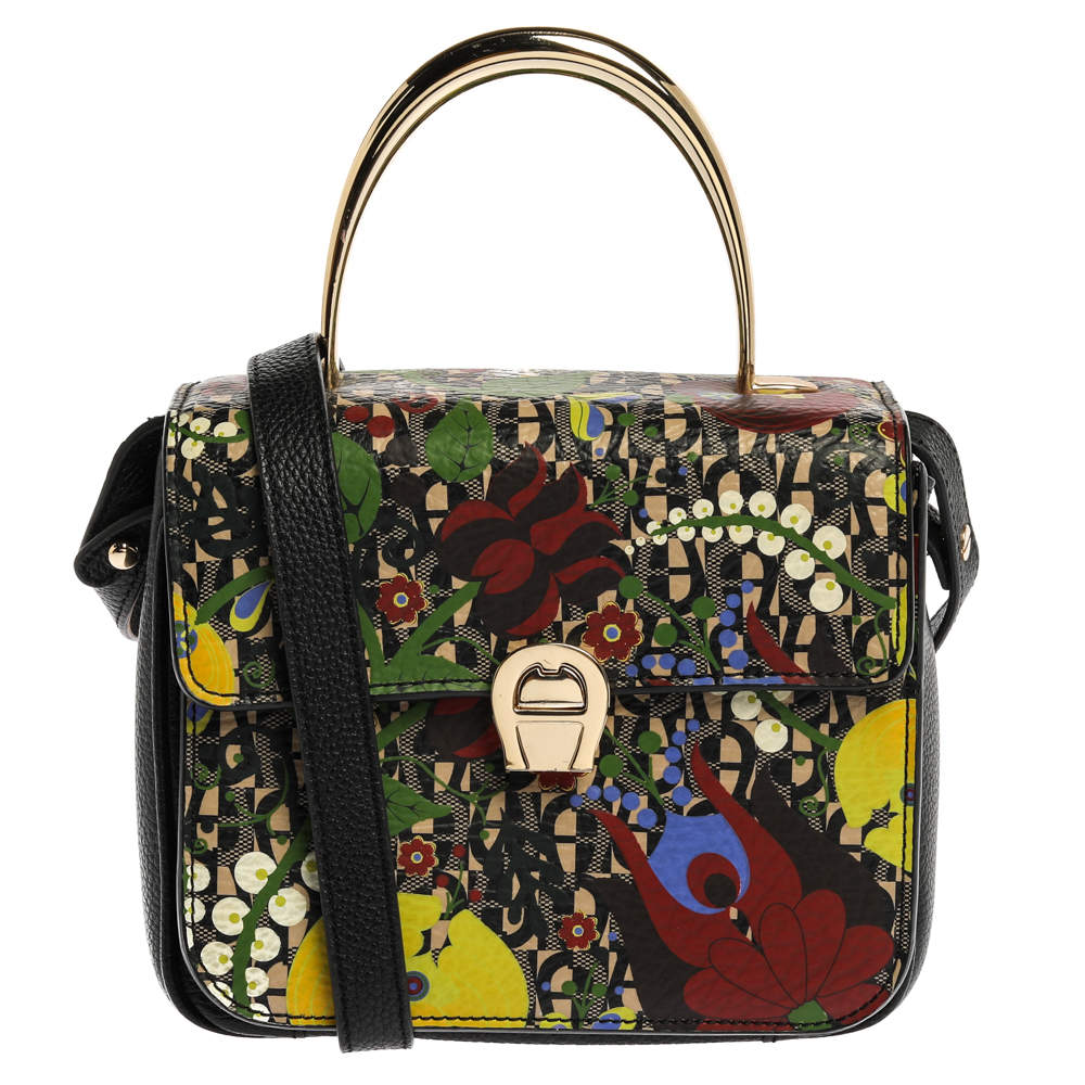 مملوكة مسبقًا Aigner Multicolor Printed Coated Canvas and Leather Genoveva Top Handle Bag