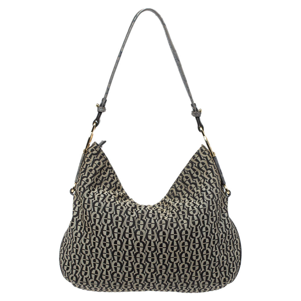 Aigner Grey/Black Signature Canvas and Leather Hobo Aigner | The Luxury ...