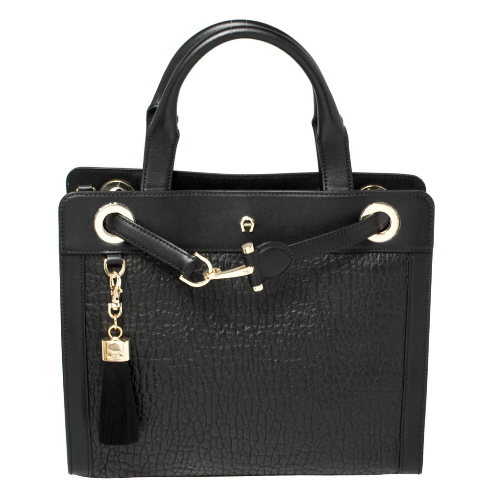 Pre Owned حقيبة يد أيغنر كافالينا جلد محبب سوداء