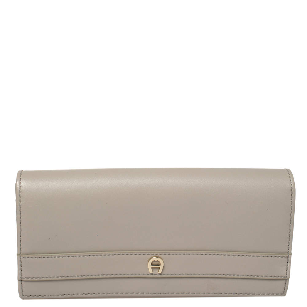Pre Owned Aigner Grey Leather Flap Continental Wallet