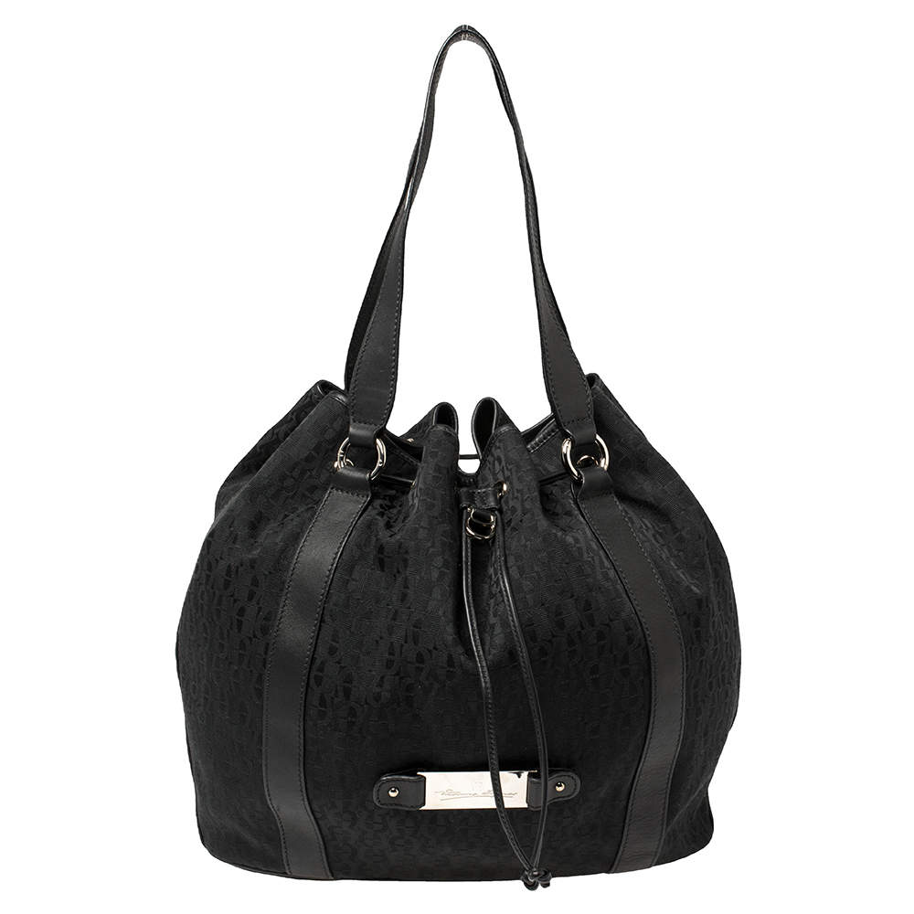 Pre Owned Aigner Black Signature Canvas And Leather Tote