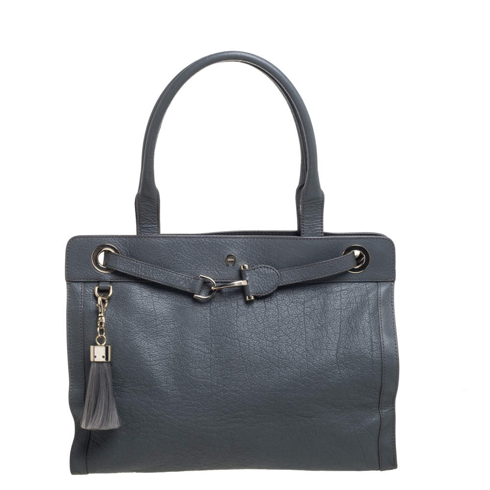 مملوكة مسبقًا حقيبة يد إيغنر كافالينا جلد رمادية