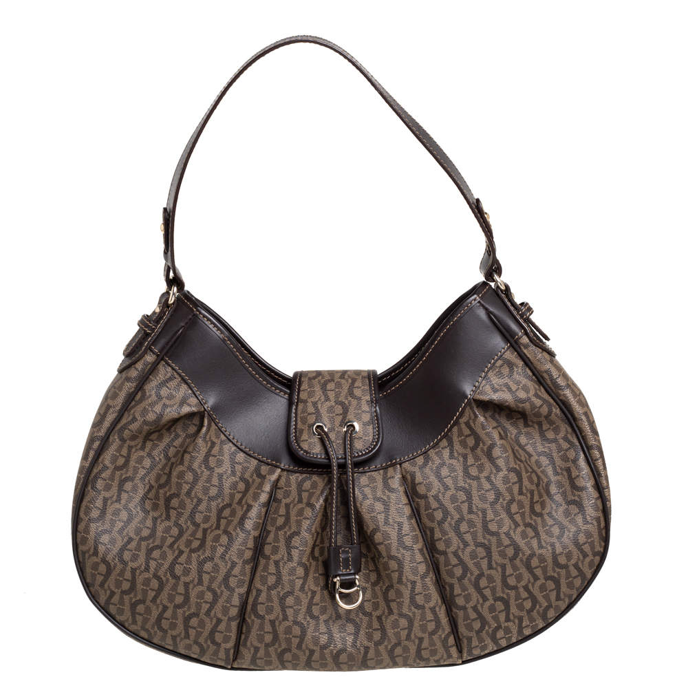 مملوكة مسبقًا Aigner Brown Monogram Coated Canvas and Leather Hobo