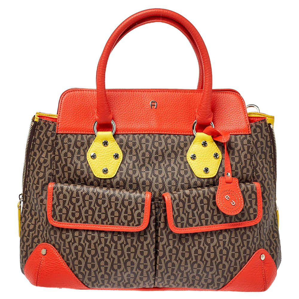 Aigner Multicolor Coated Canvas and Leather Satchel