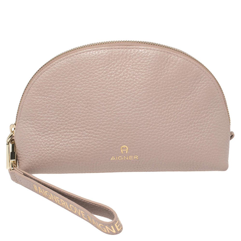 Pre Owned Aigner Blush Pink Leather Wristlet Pouch