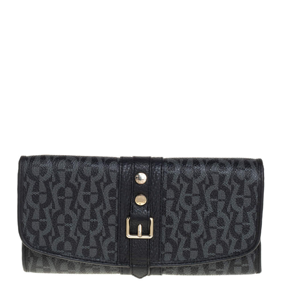 Pre Owned محفظة كونتينتال إيغنر قلاب إبزيم جلد وكانفاس مقوى مونوغرامية سوداء 