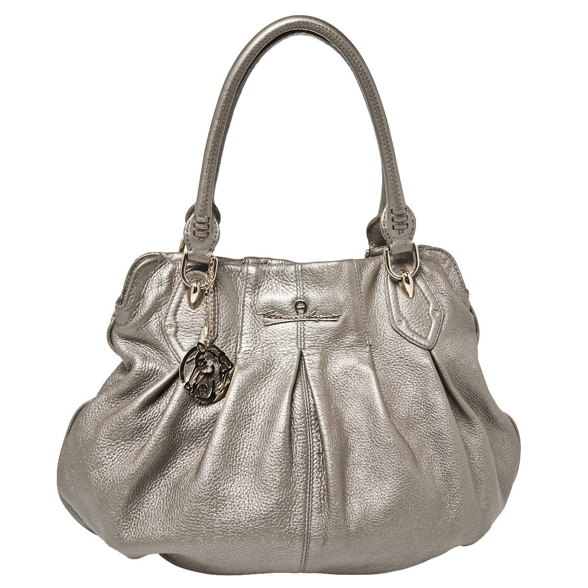 Aigner Metallic Grey Leather Satchel Aigner | The Luxury Closet