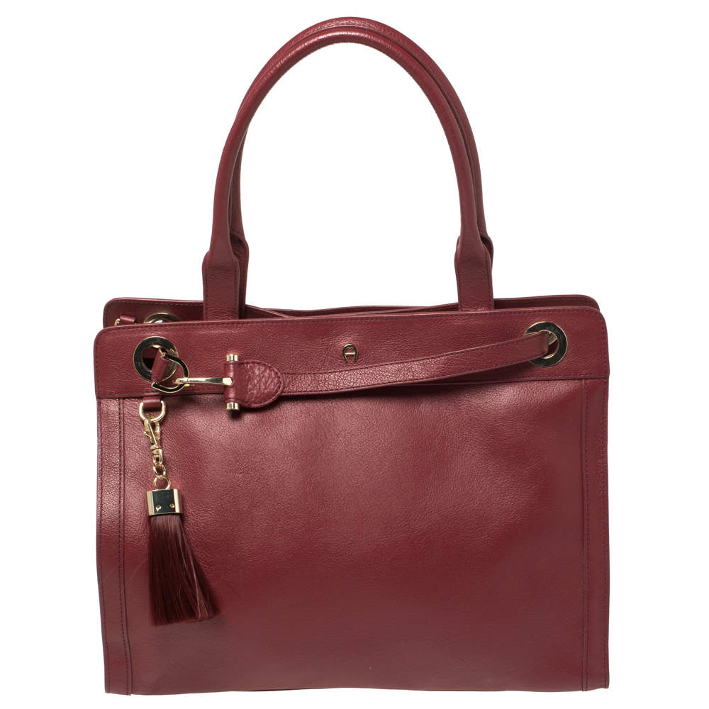 Pre Owned Aigner Burgundy Leather Cavallina Tote