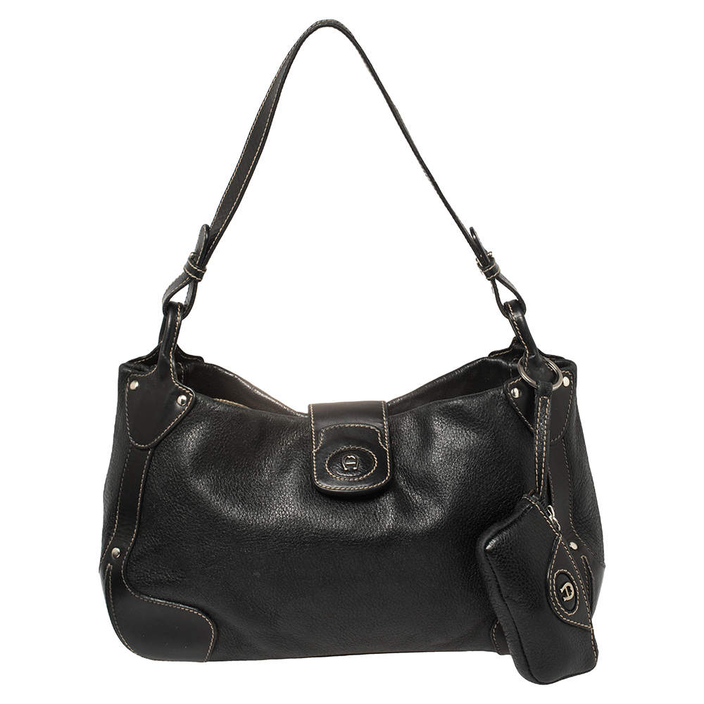Pre Owned Aigner Black Leather Satchel