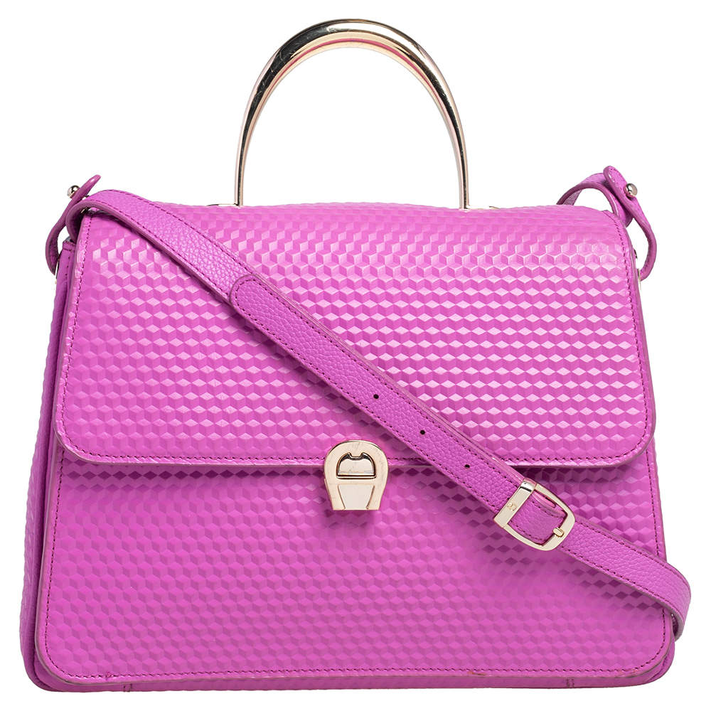 Aigner Pink Embossed Leather Genoveva M Top Handle Bag