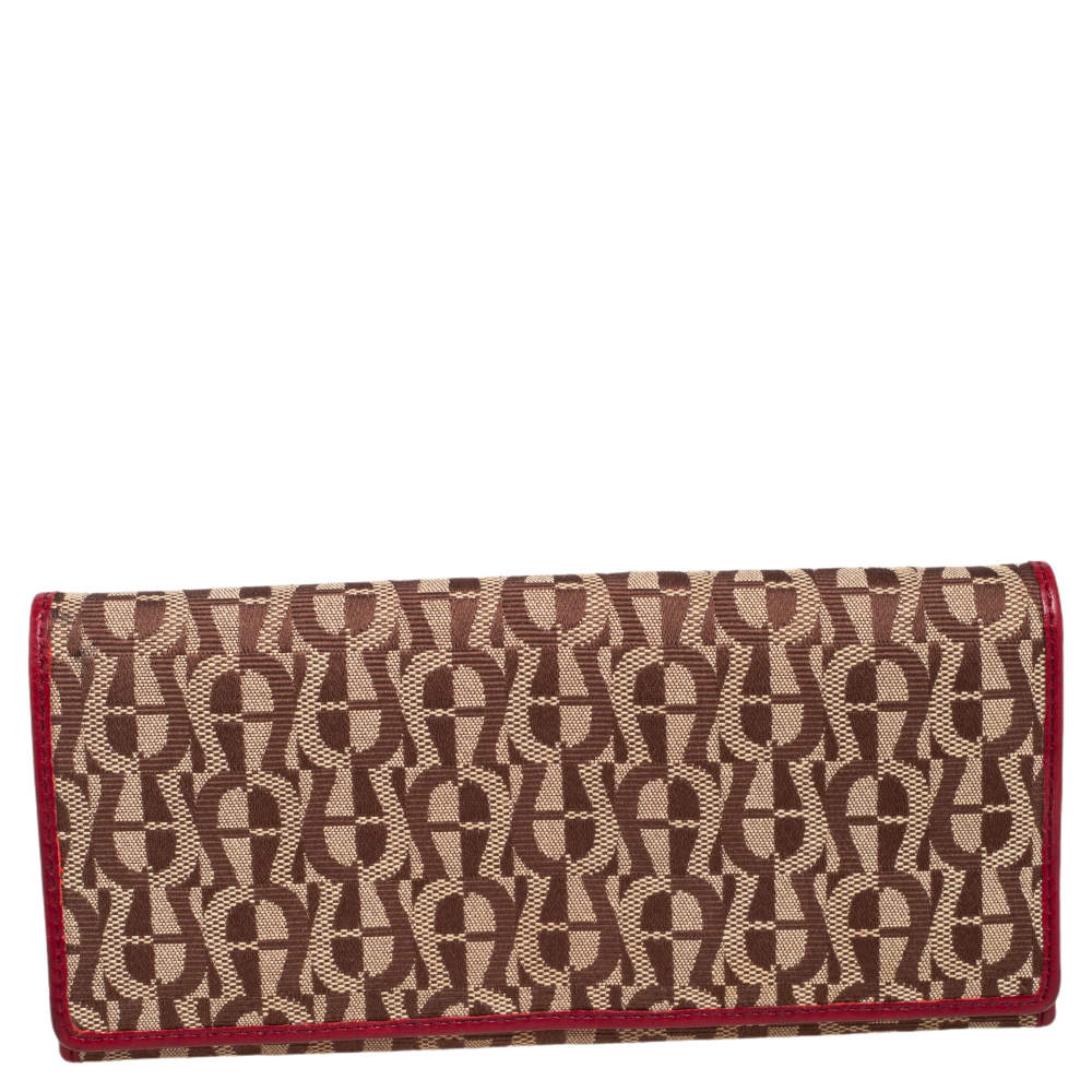 Pre Owned Aigner Brown/Burgundy Signature Canvas and Leather Flap Continental Wallet