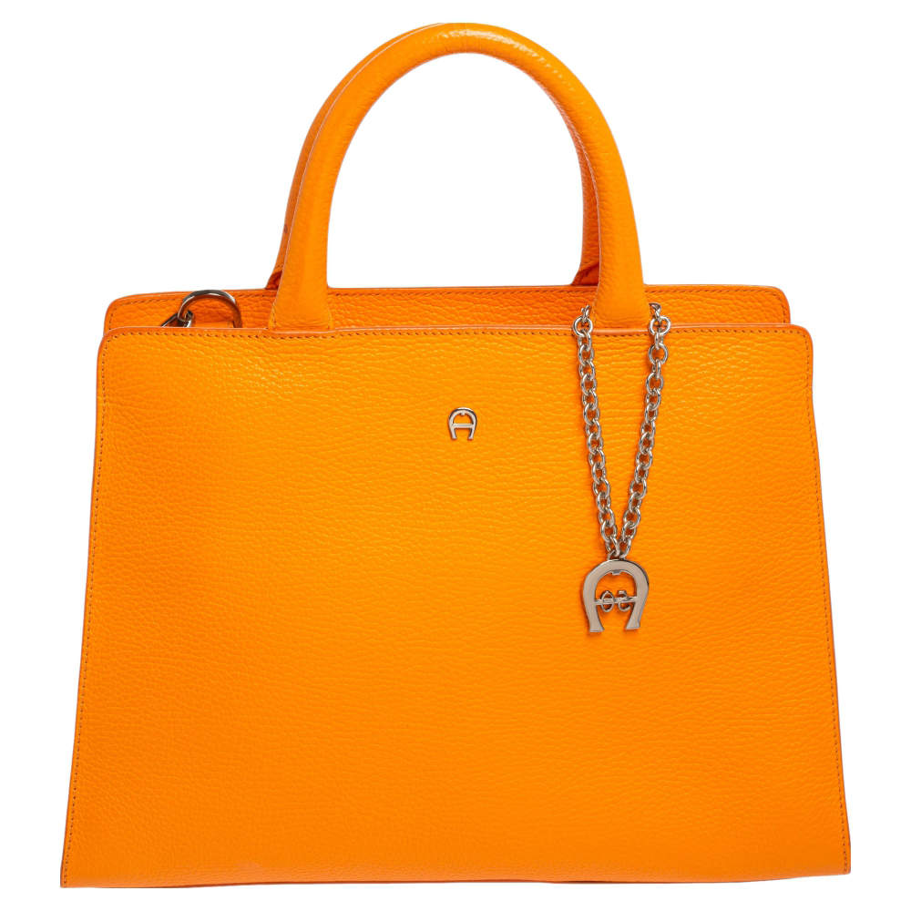 Pre Owned Aigner Orange Leather Cybill Tote