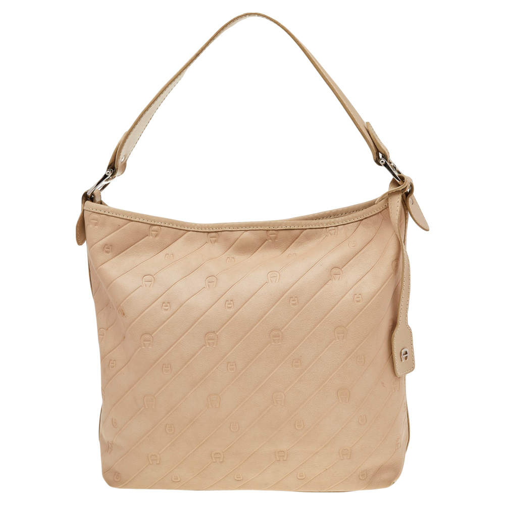 Pre Owned Aigner Beige Leather Hobo