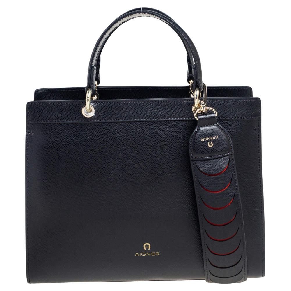 Pre Owned Aigner Black Leather Medium Carol Tote