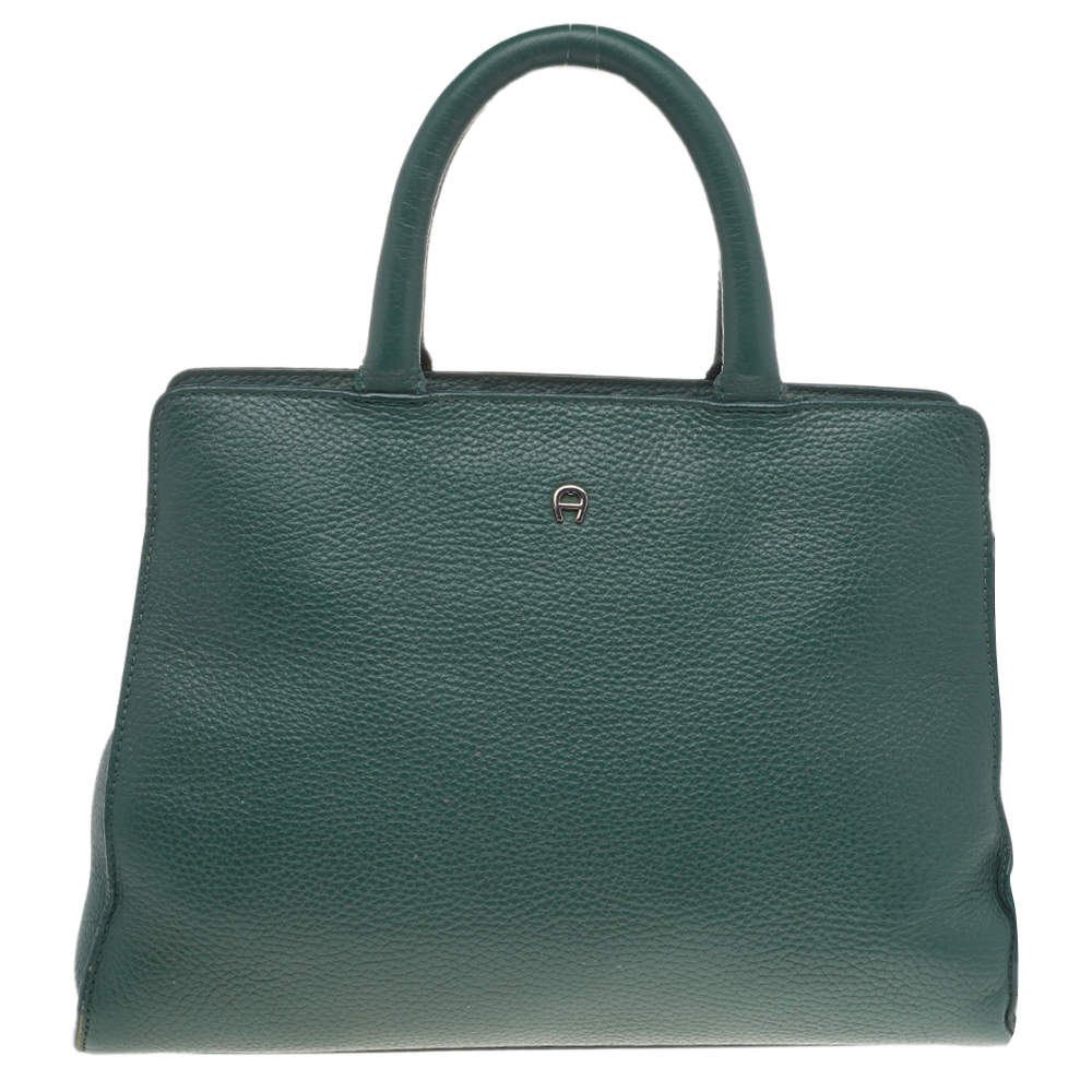 Pre Owned Aigner Green Leather Tote
